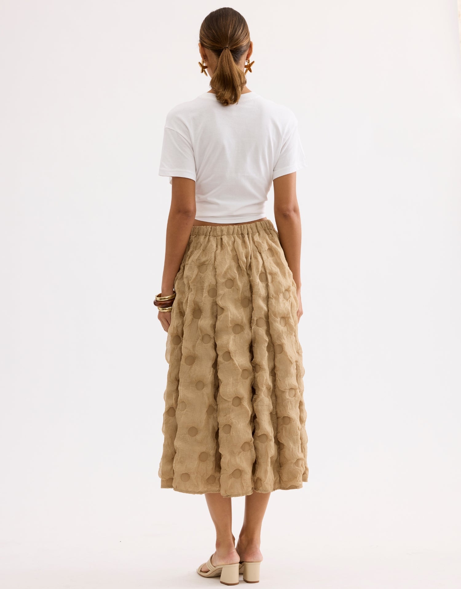 Jupe midi texturée beige