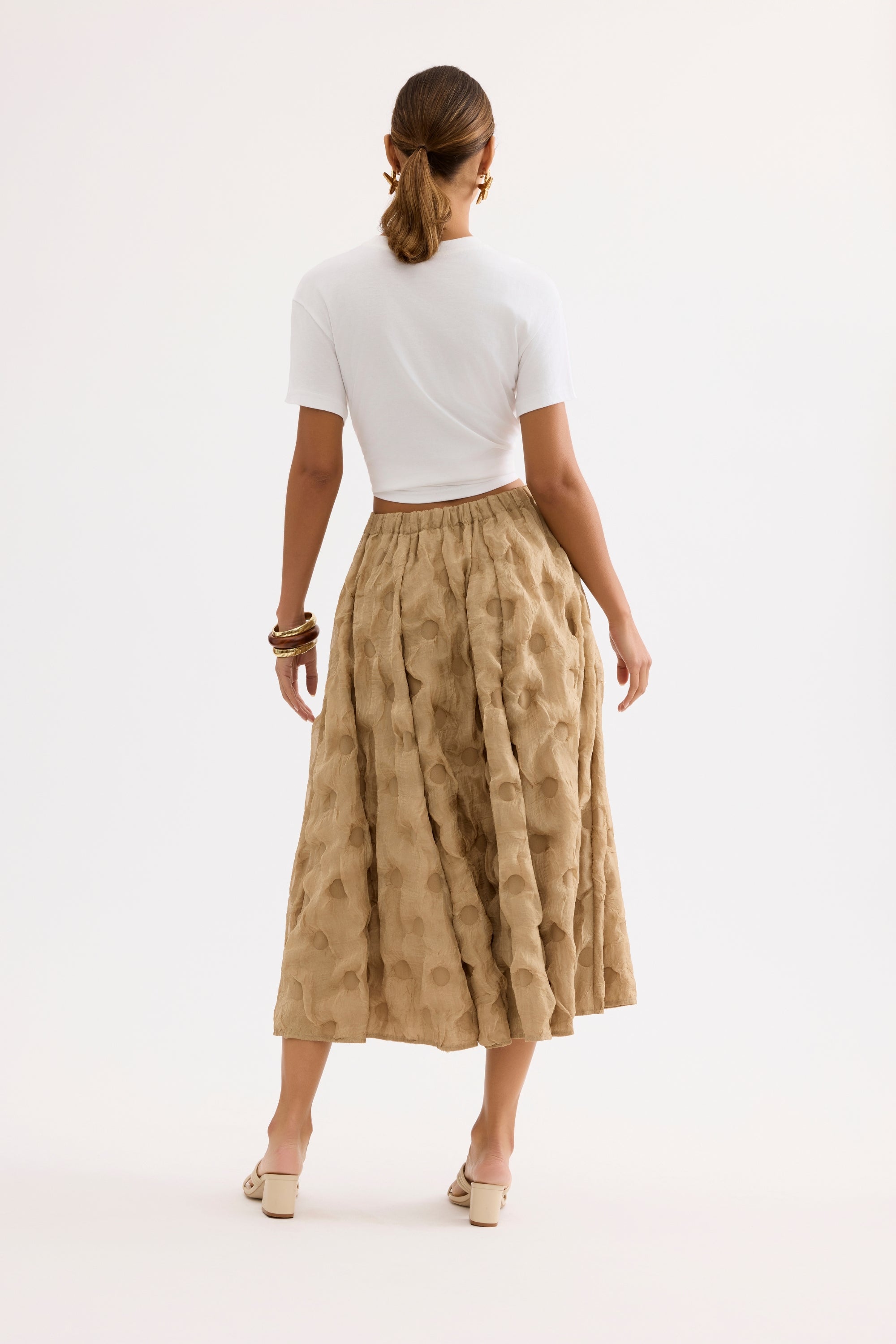 Jupe midi texturée beige