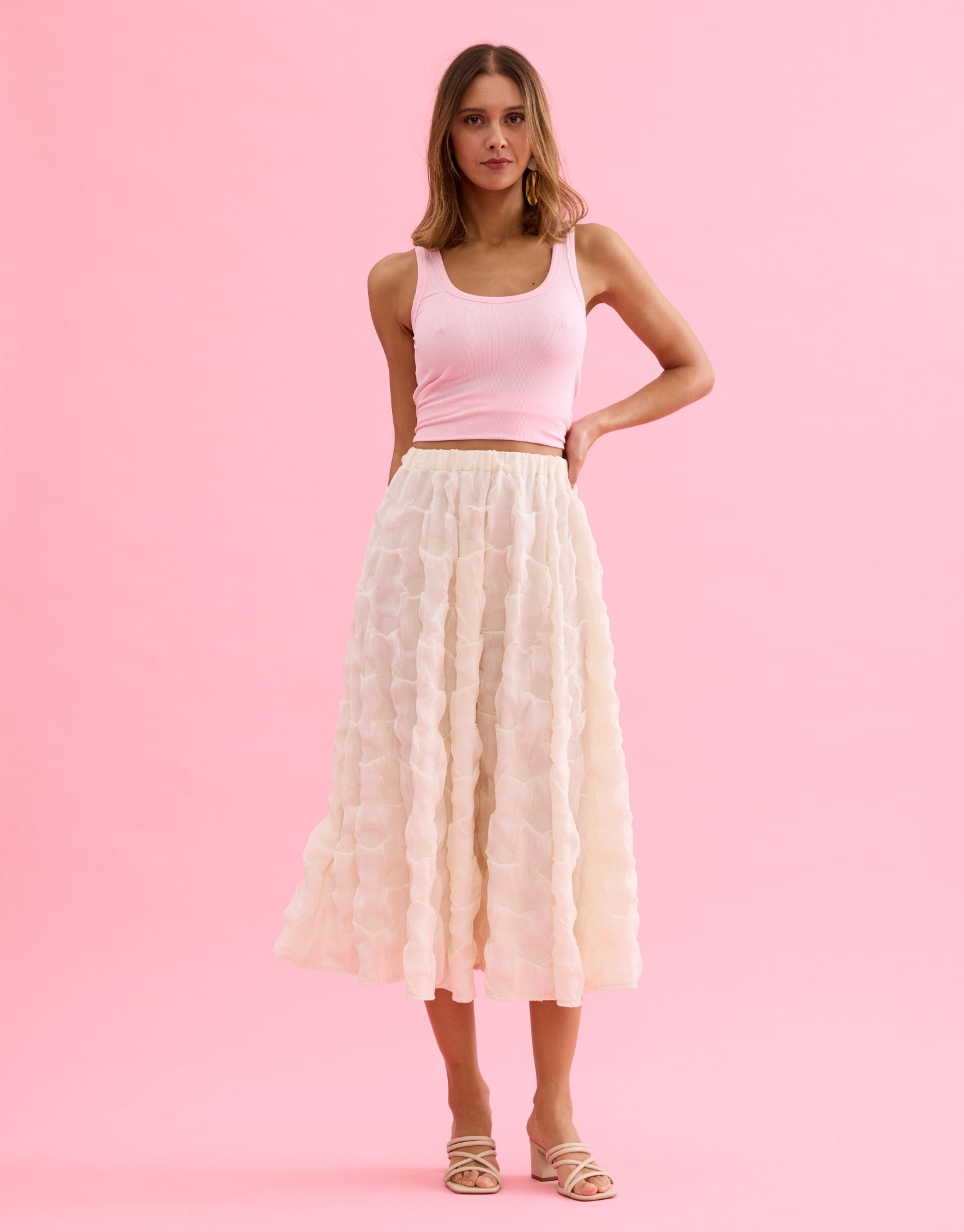 Jupe midi texturée écru