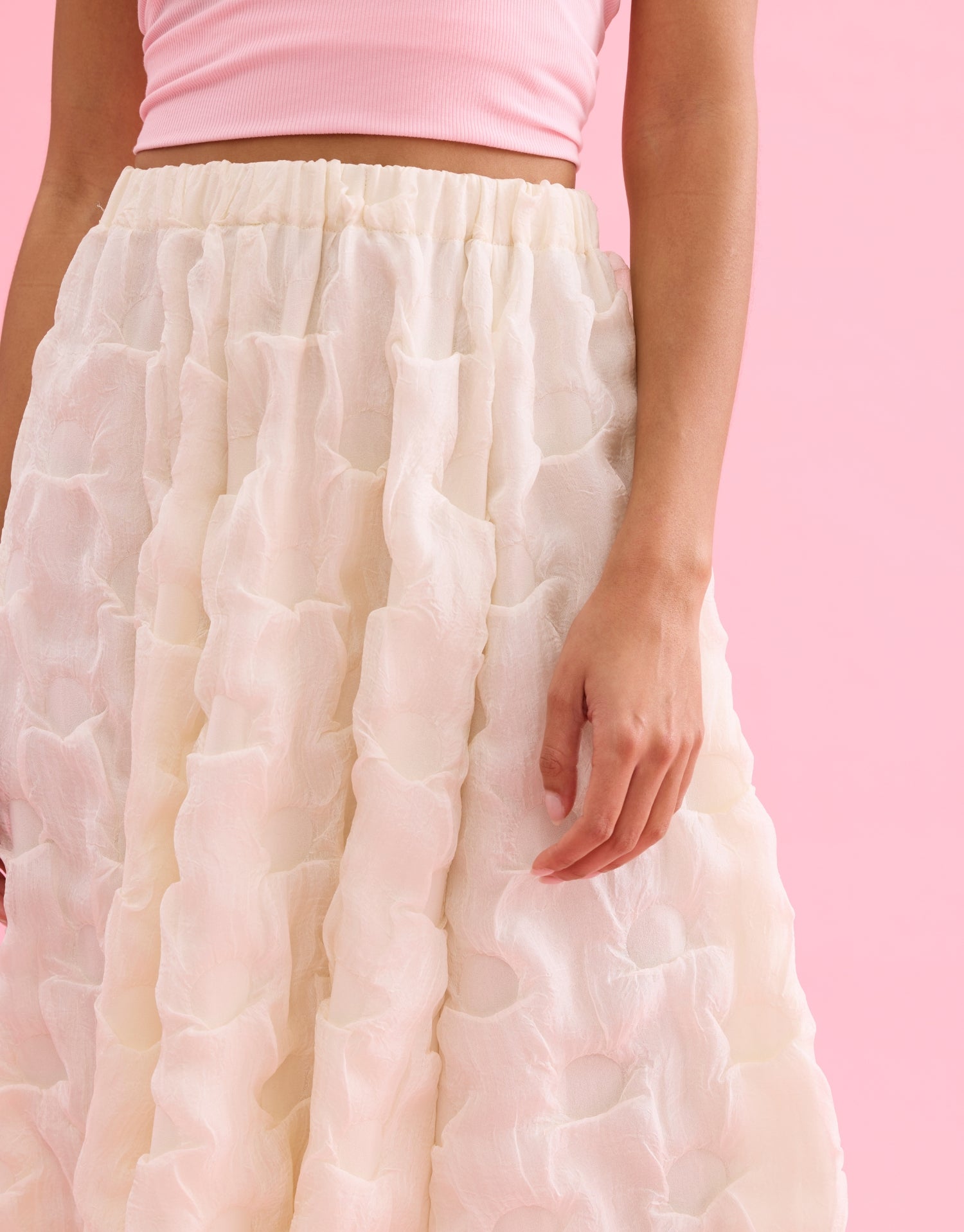 Jupe midi texturée écru