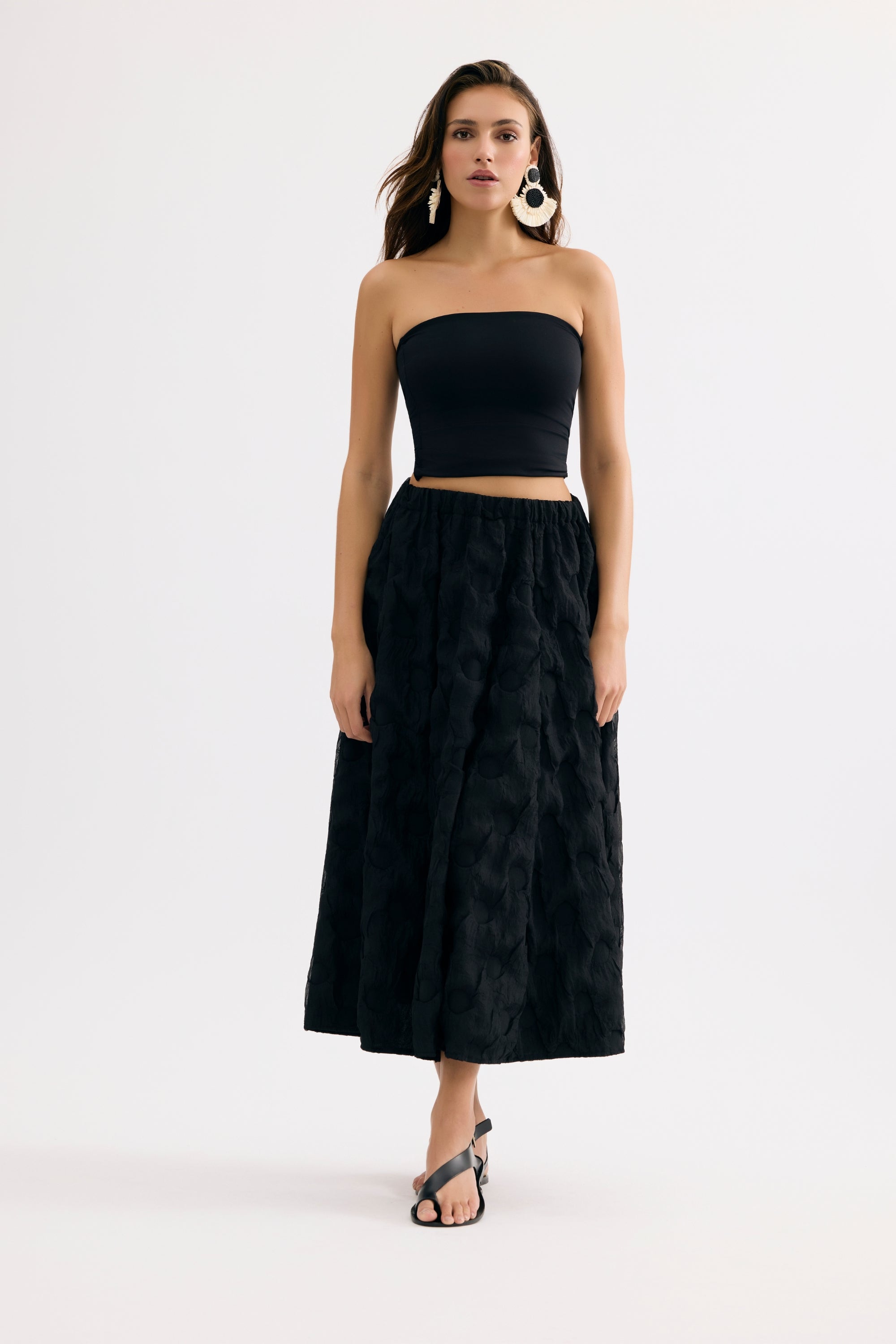 Jupe midi texturée noire