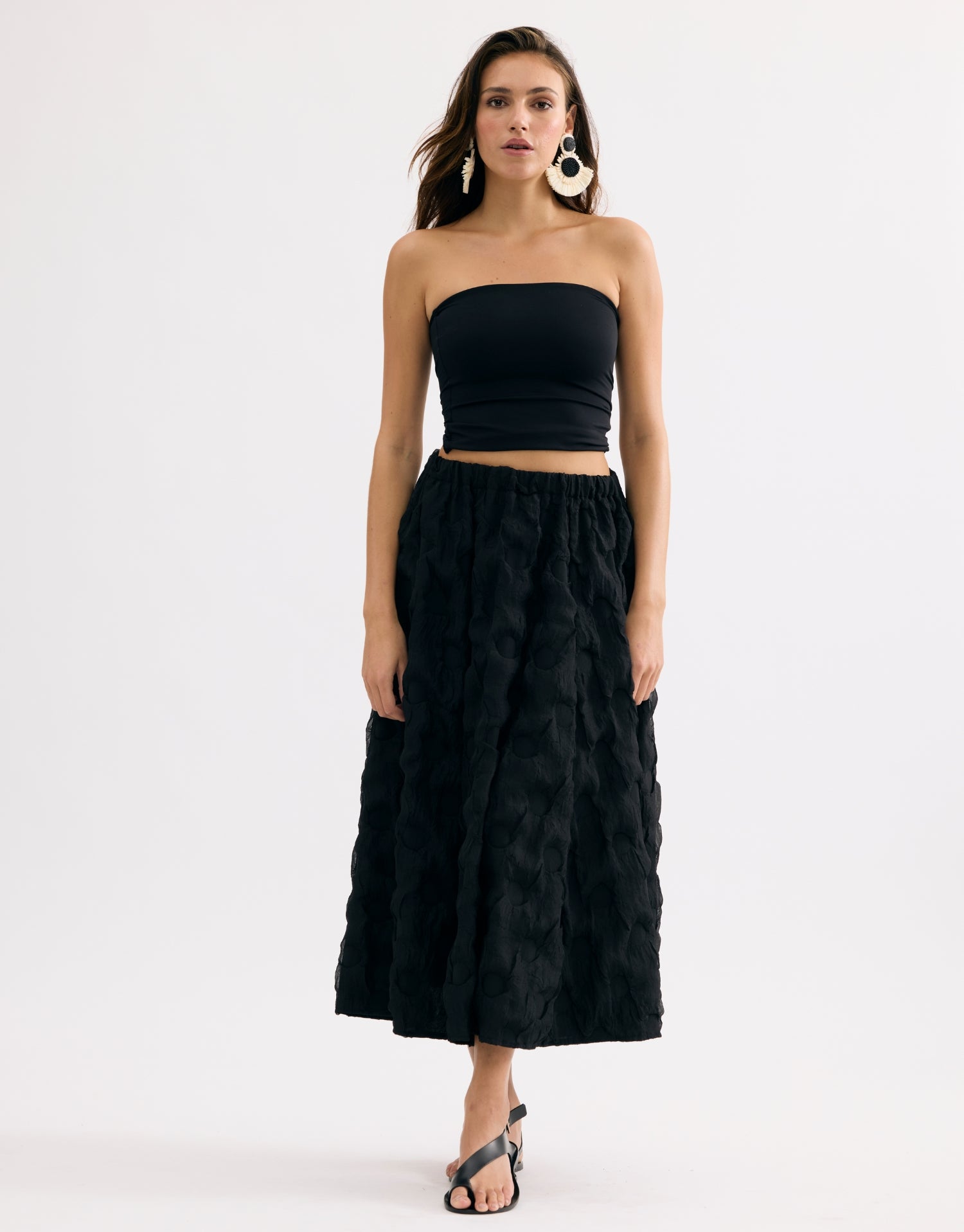 Jupe midi texturée noire