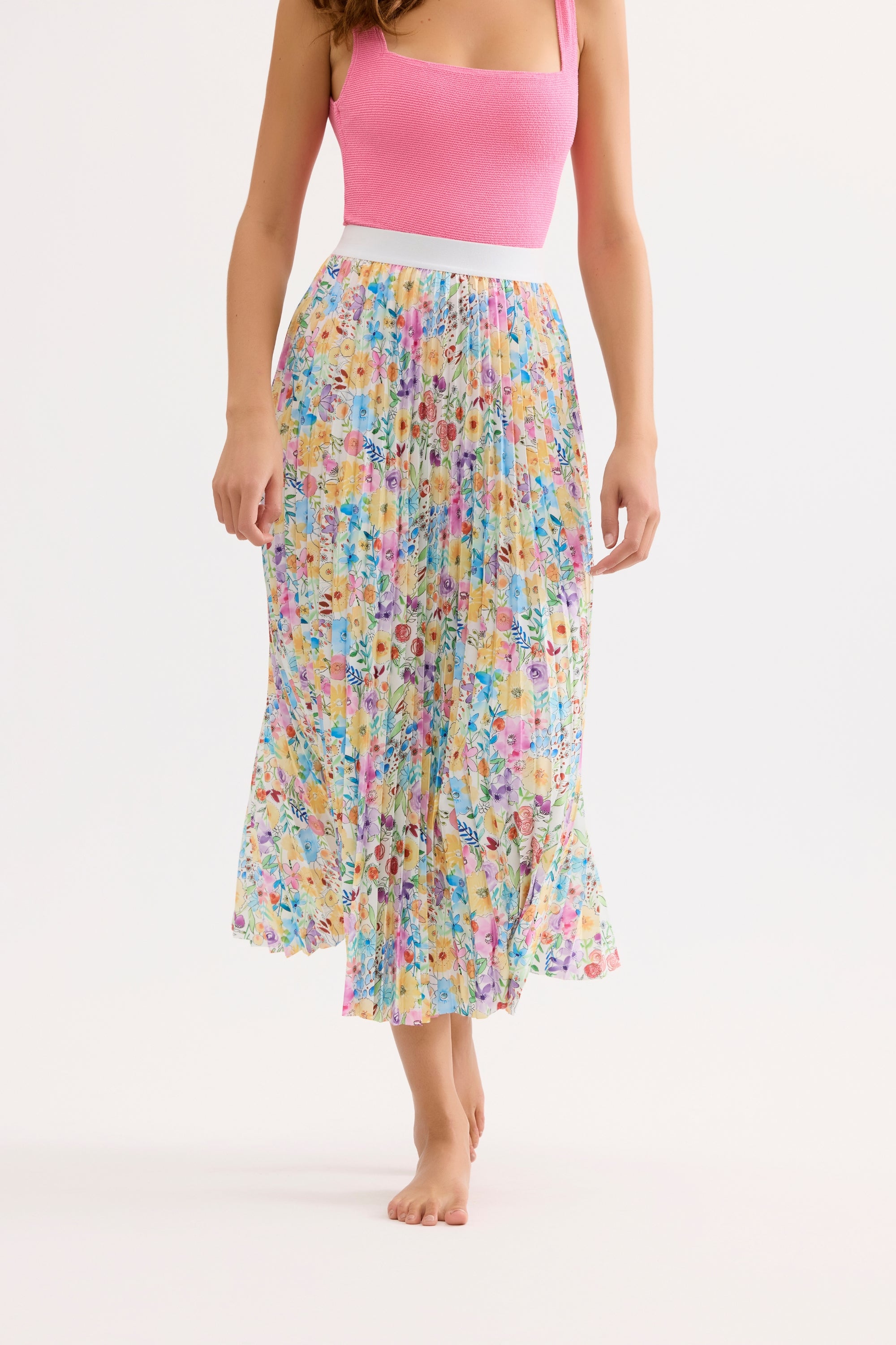 Jupe midi plissée imprimée fleurs