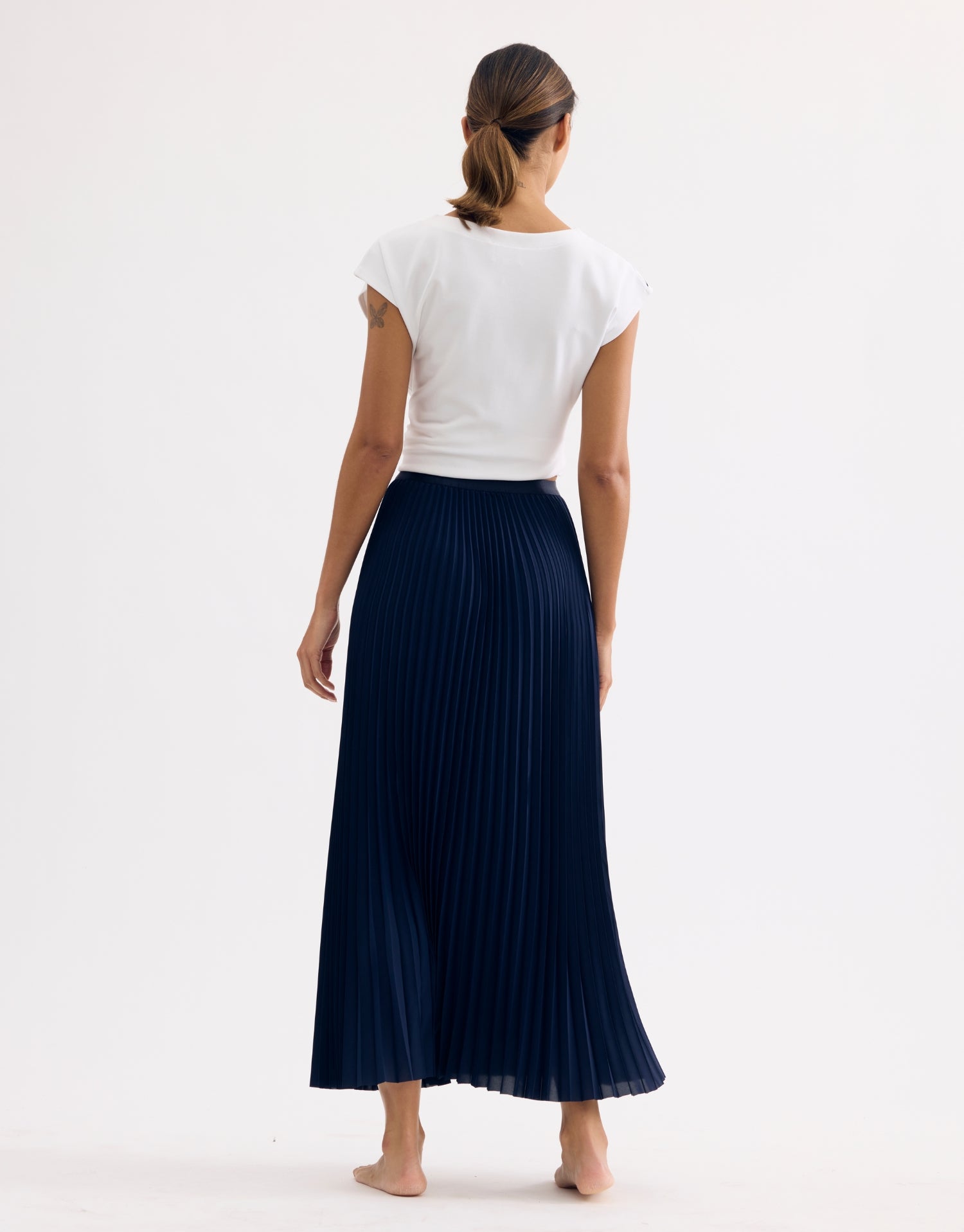 Jupe longue plissée bleu marine