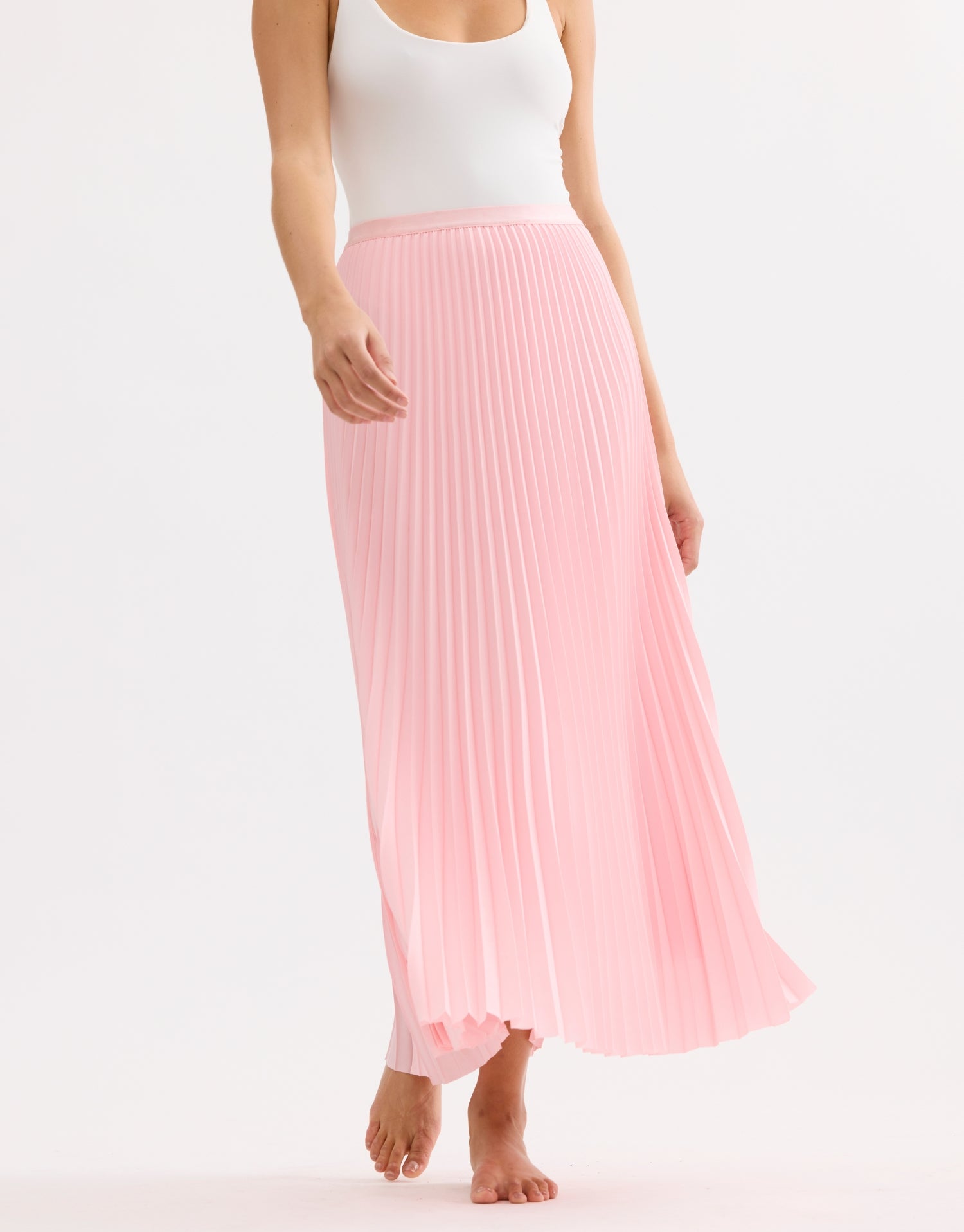 Jupe longue plissée rose