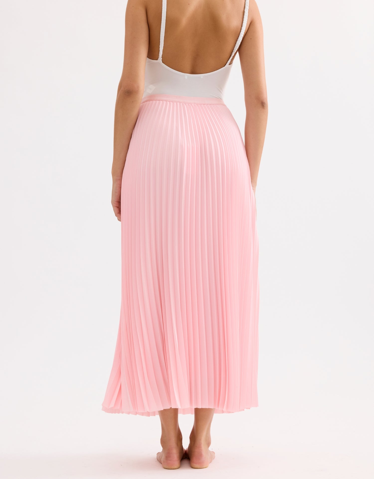Jupe longue plissée rose