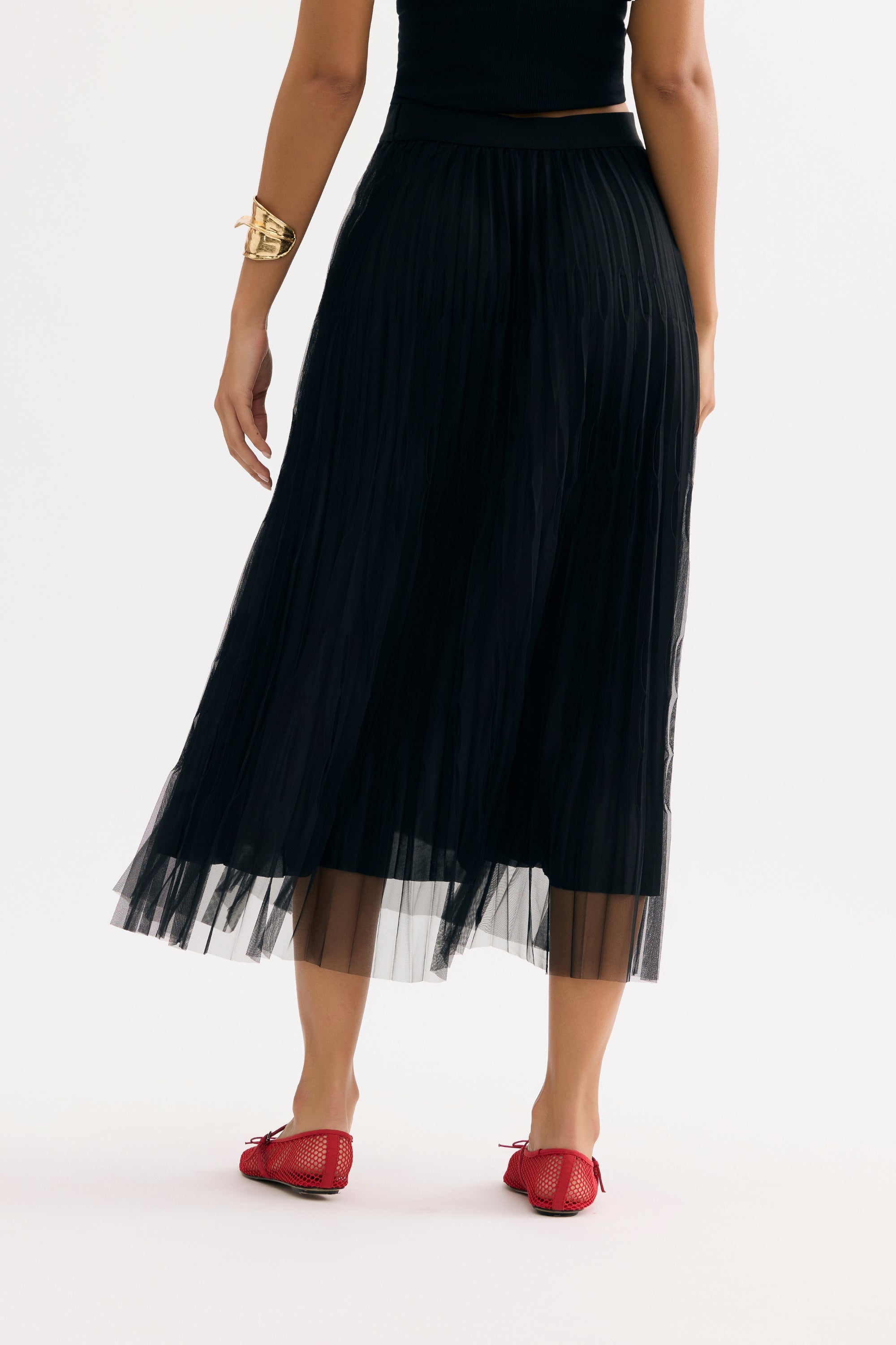 Jupe midi plissée en tulle noire