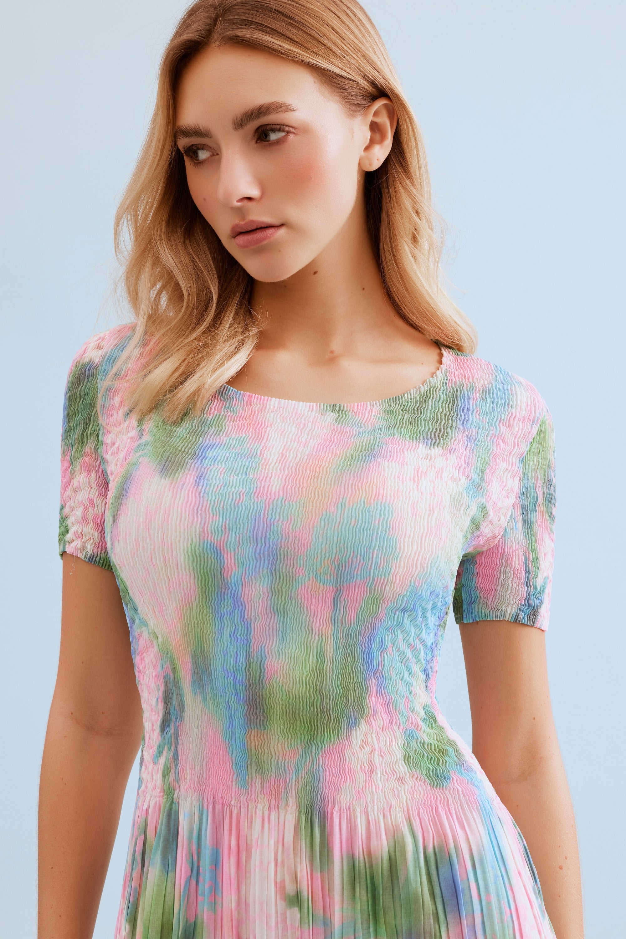 Robe longue plissée imprimé pastel
