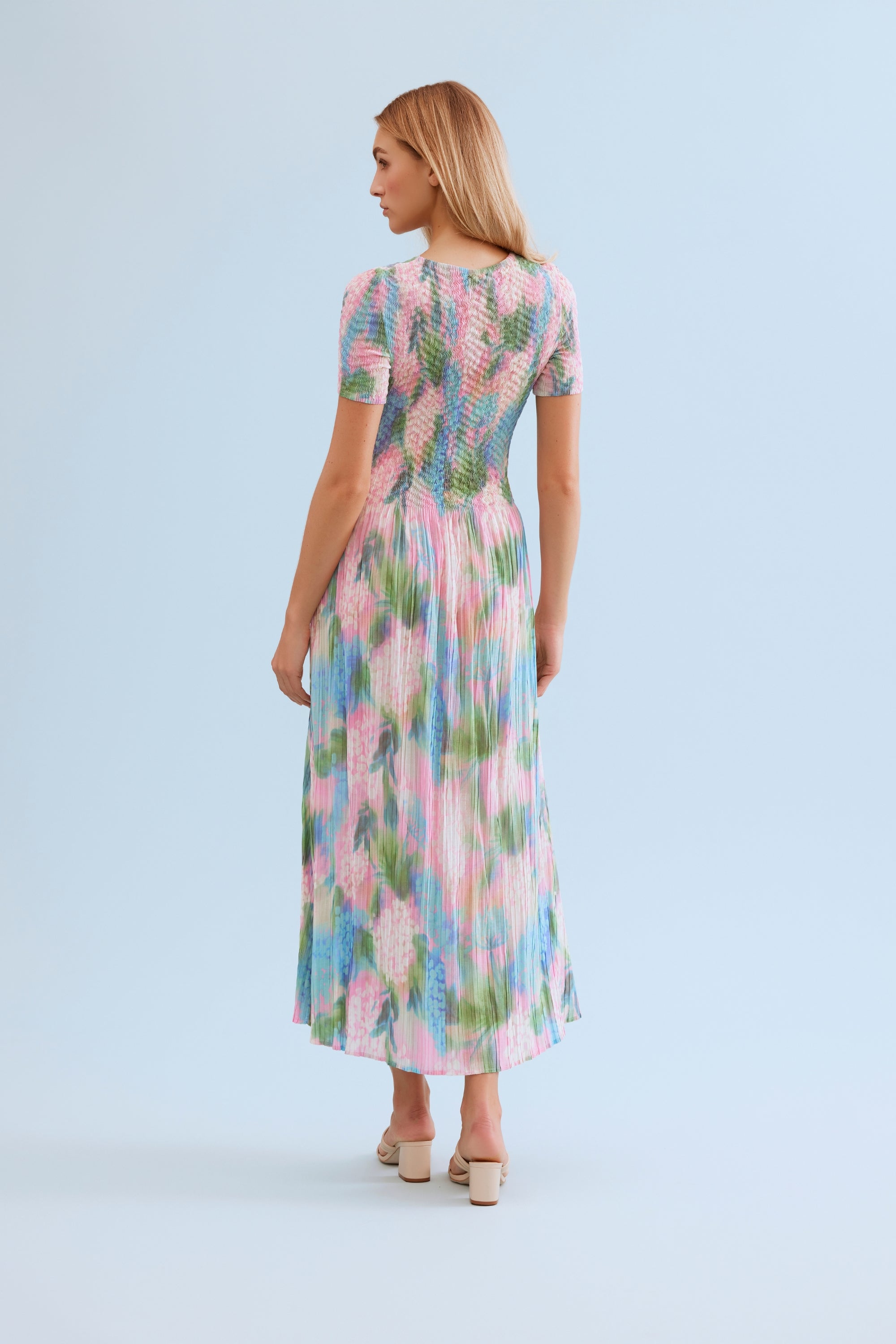 Robe longue plissée imprimé pastel