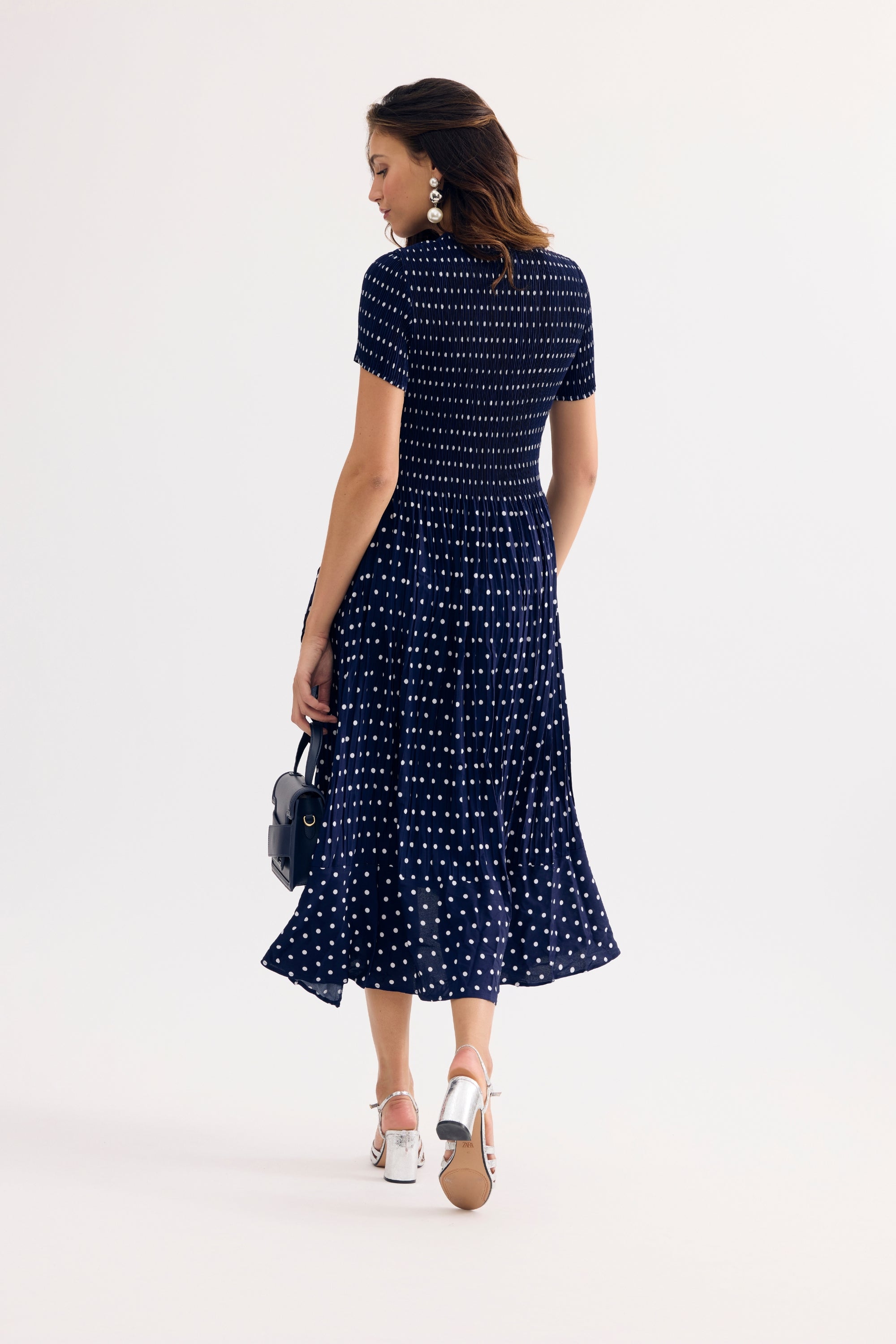 Robe midi fluide imprimé pois bleu