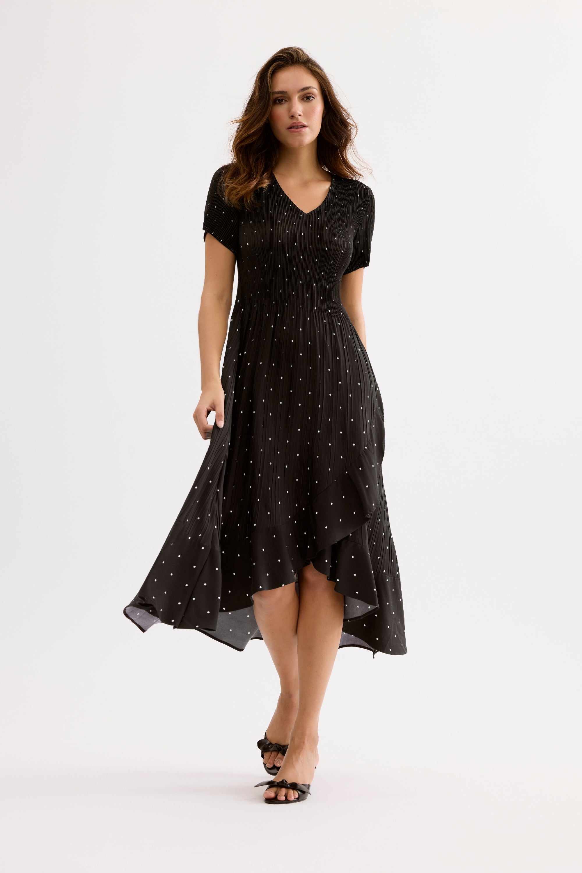 navy blue dress for baby girl Anaya With Love Recycled Satin Polka Dot Asymmetric Midi Dress – Maya Deluxe