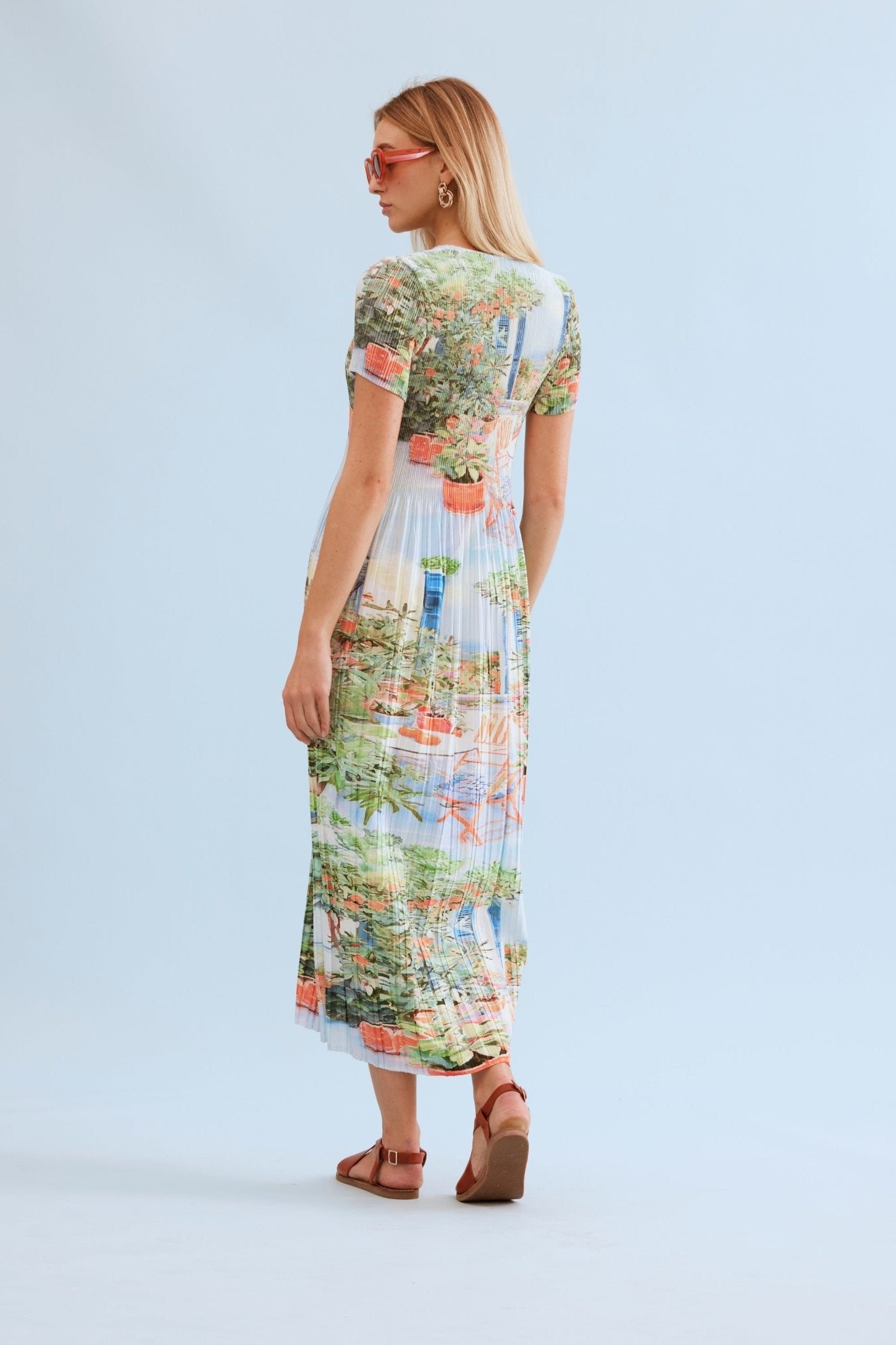 Robe longue plissée imprimé jardin