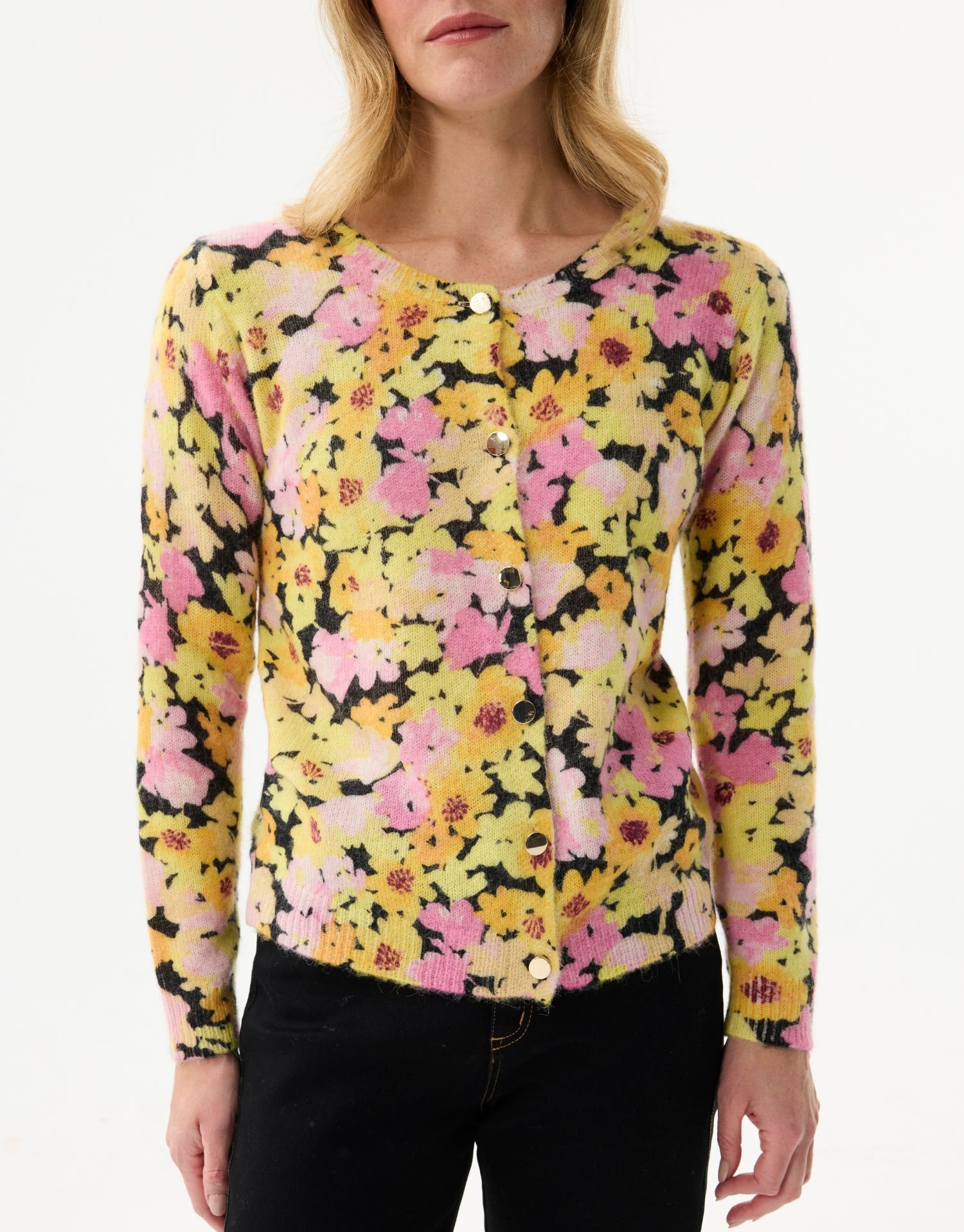 Cardigan en maille à imprimé floral pastel