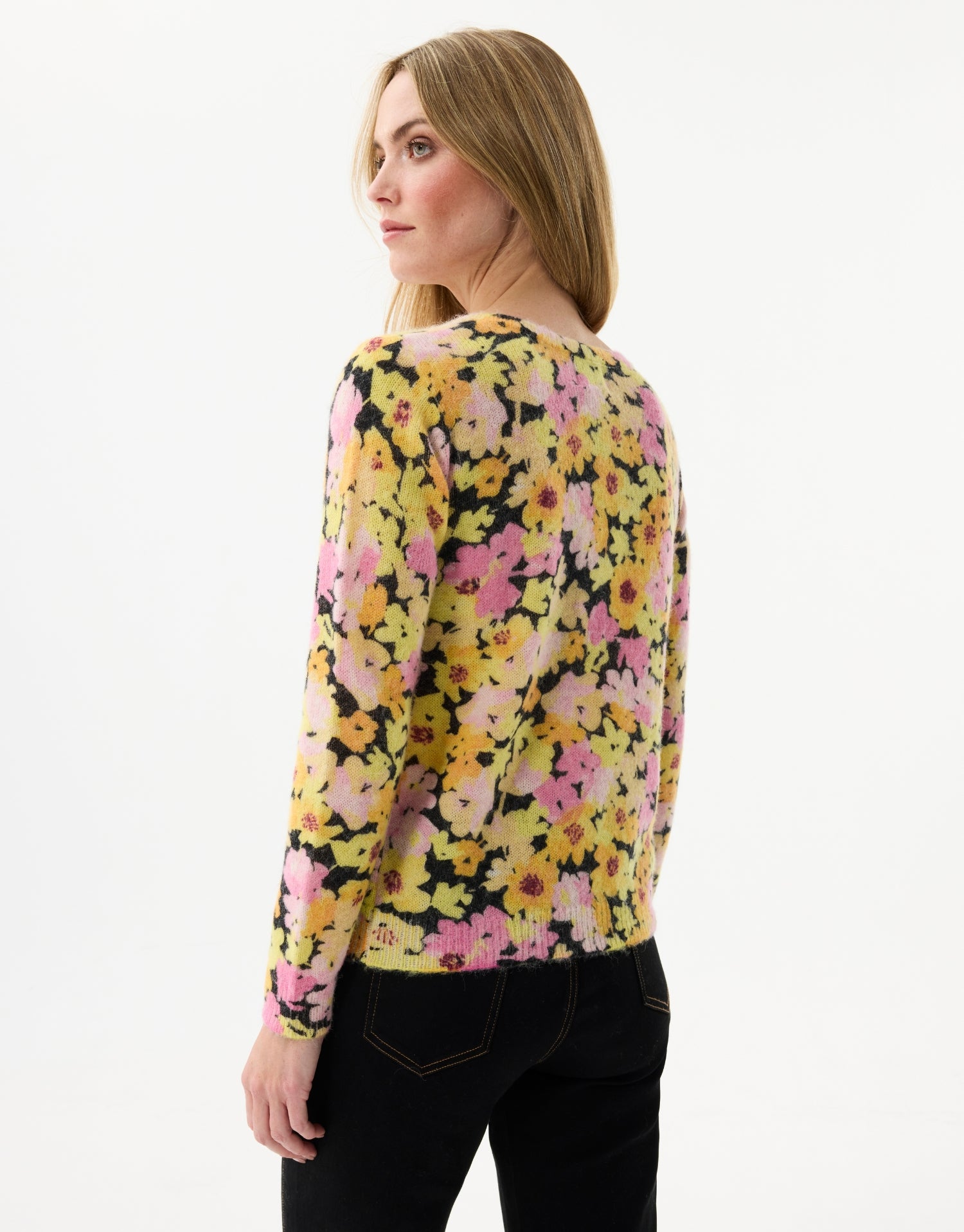 Strickcardigan mit pastellfarbenem Blumenmuster