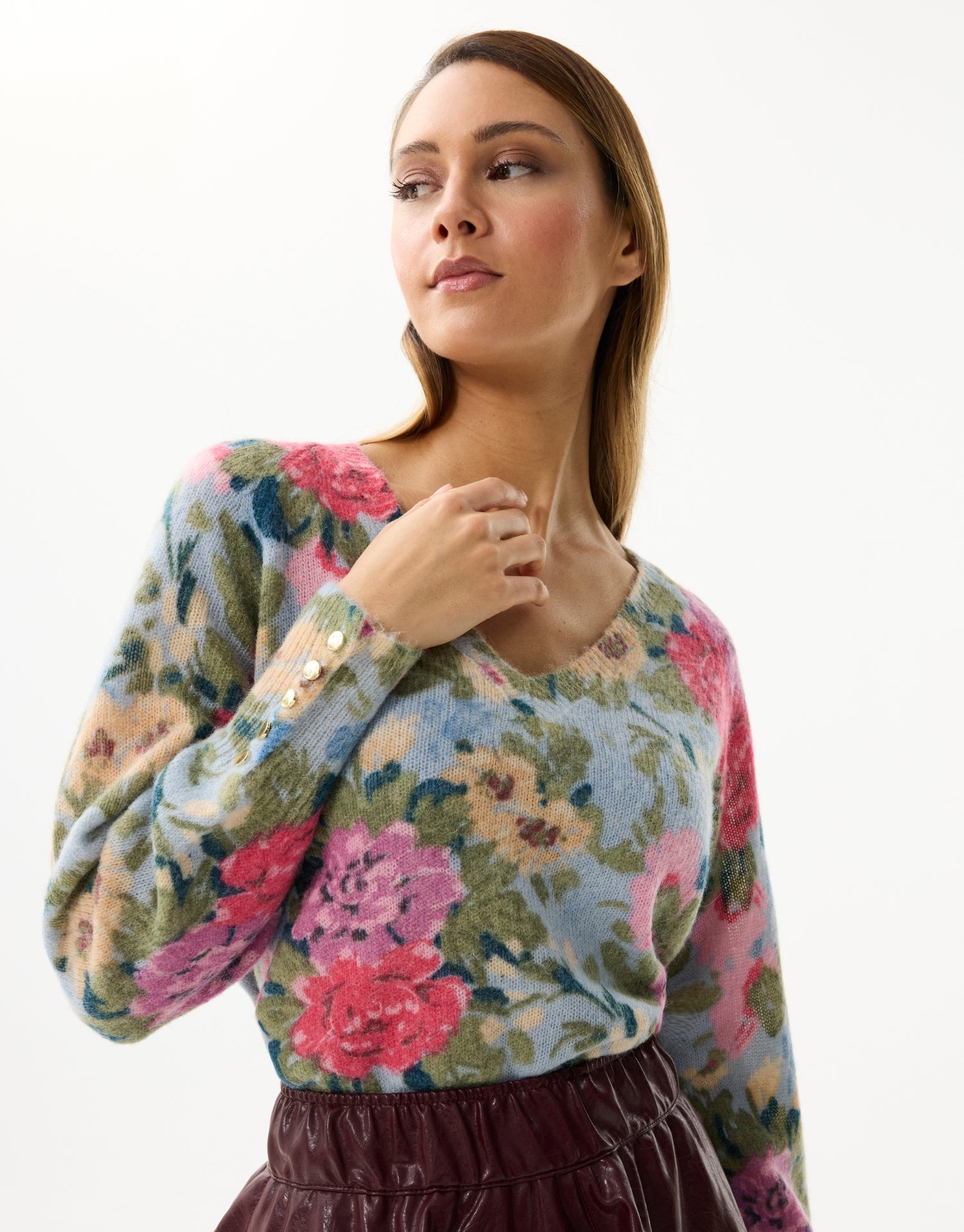 Pullover mit pastellfarbenem Blumenmuster
