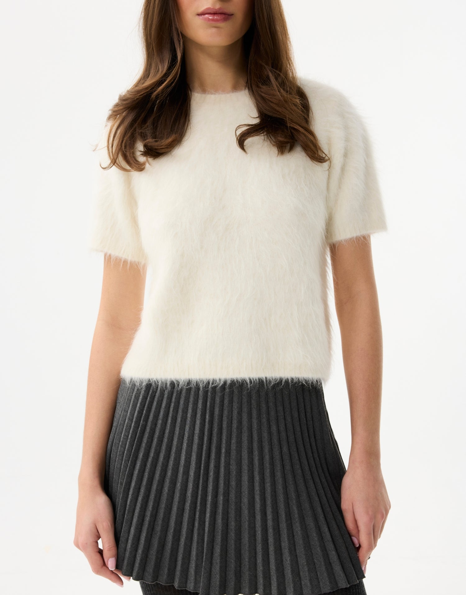 Alpaca trui met korte mouwen écru