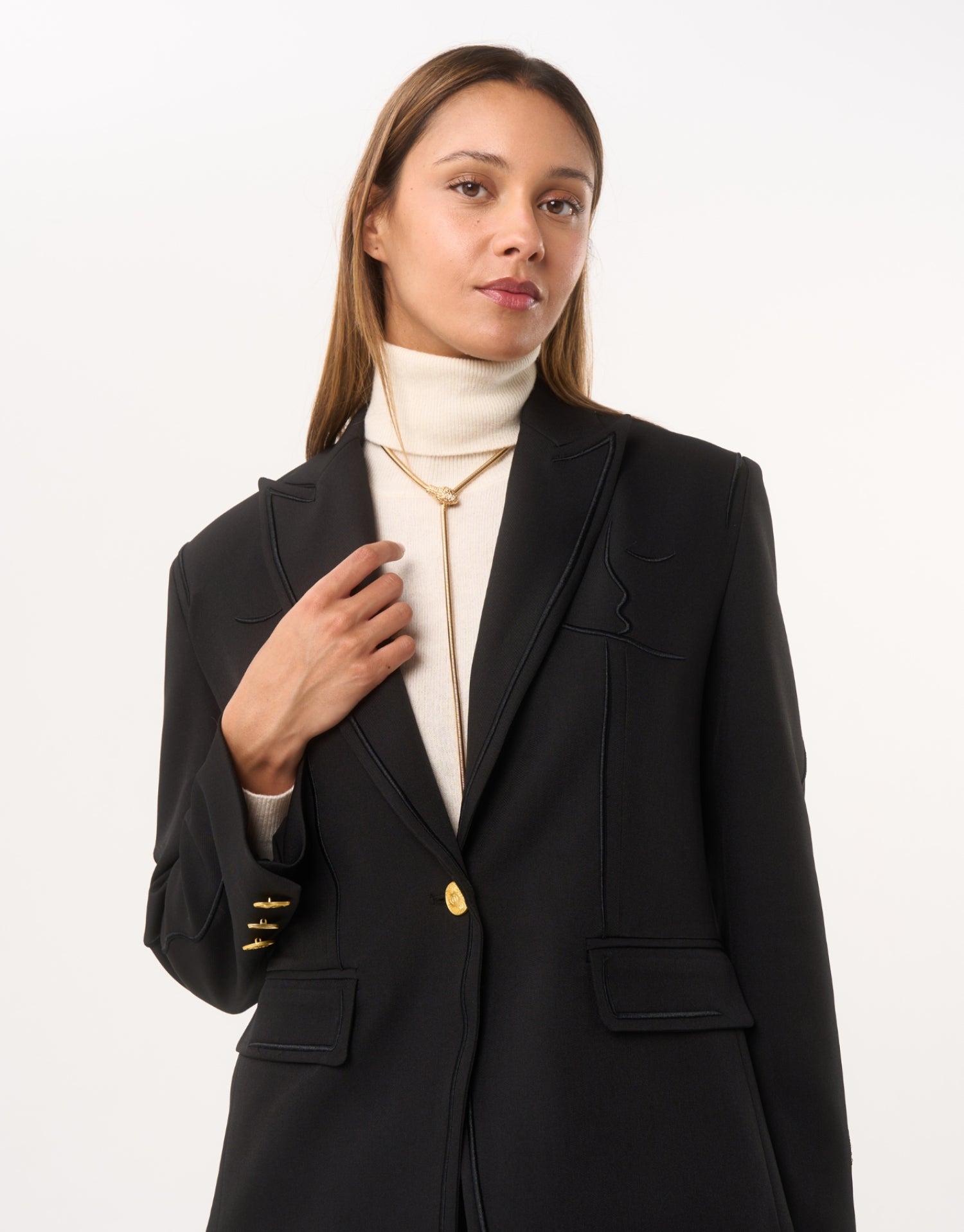 Blazer noir structuré à bouton doré
