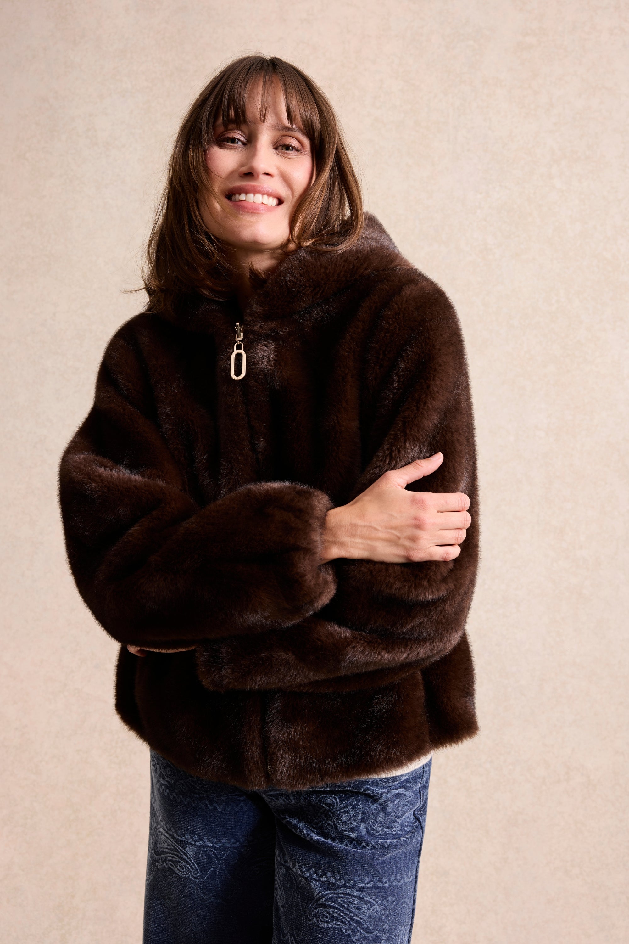 Veste fausse fourrure réversible marron