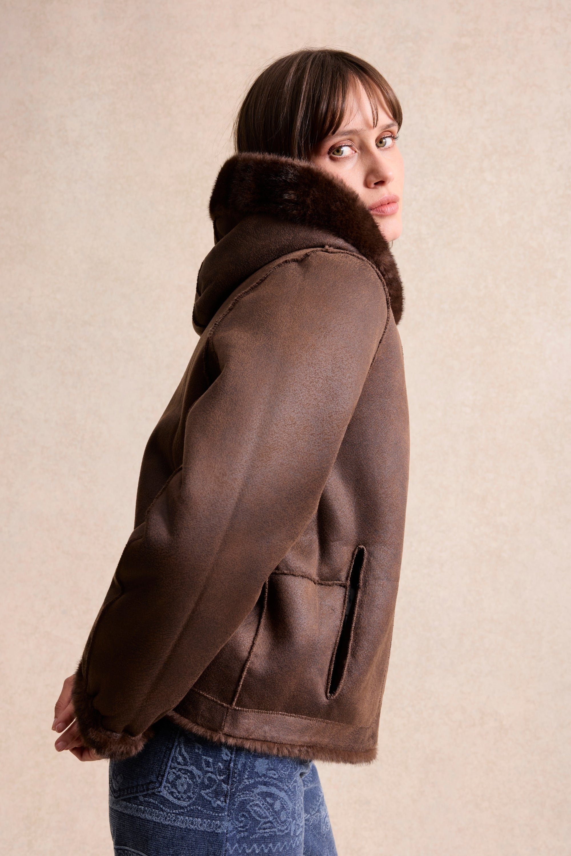 Veste fausse fourrure réversible marron