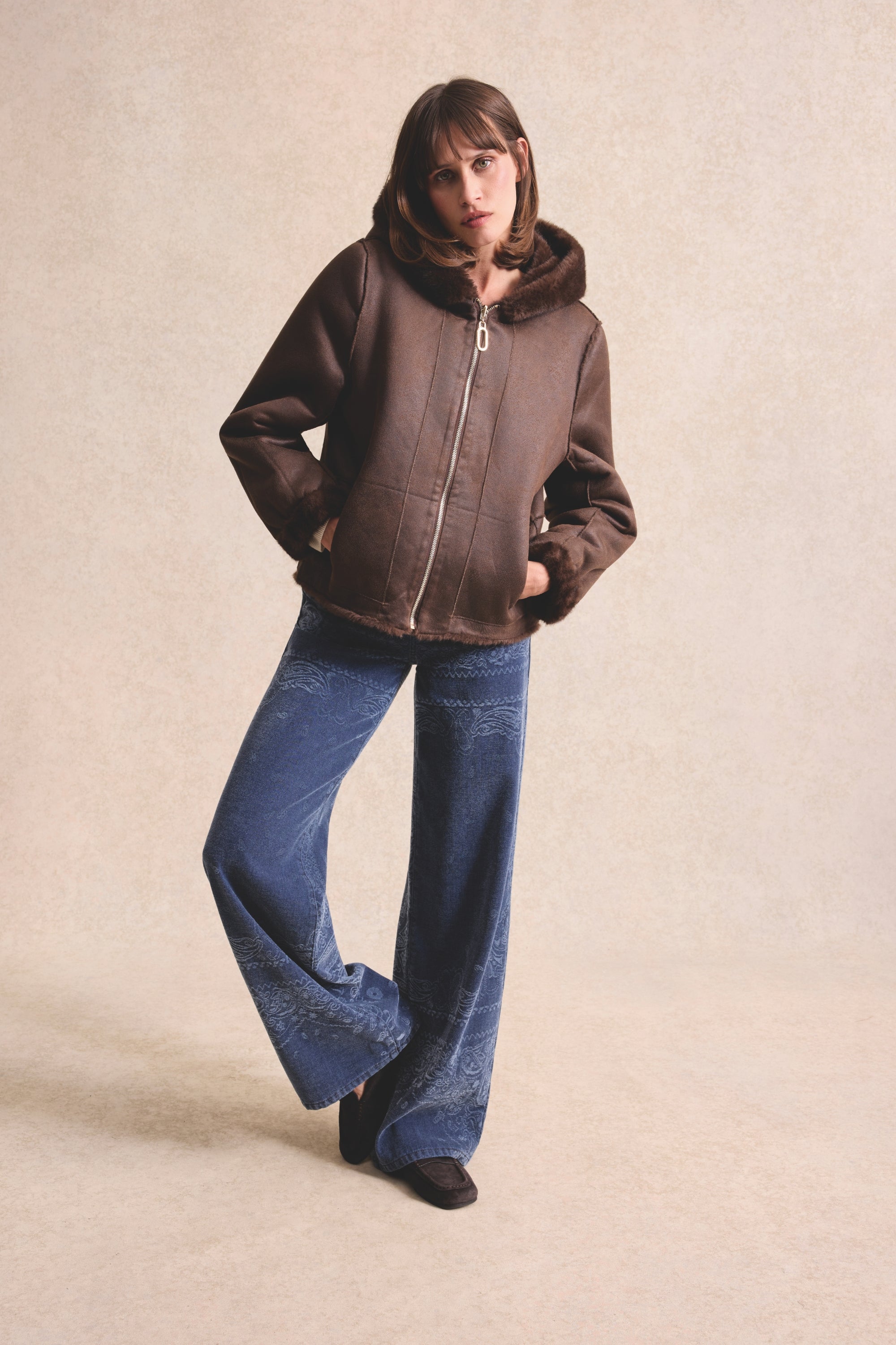 Veste fausse fourrure réversible marron
