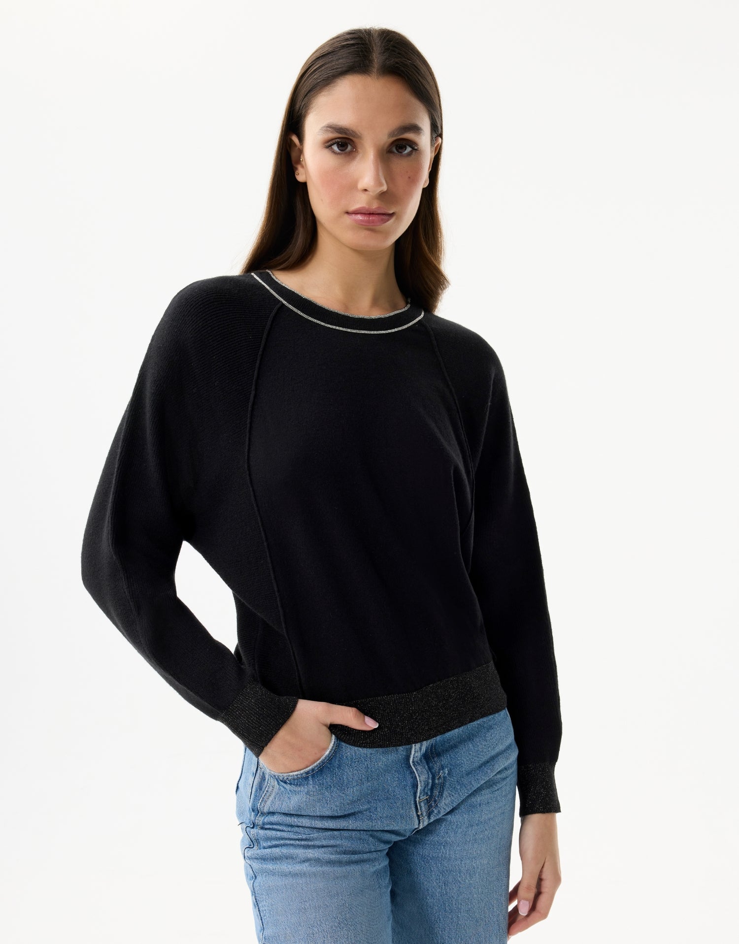 Pull détail lurex noir