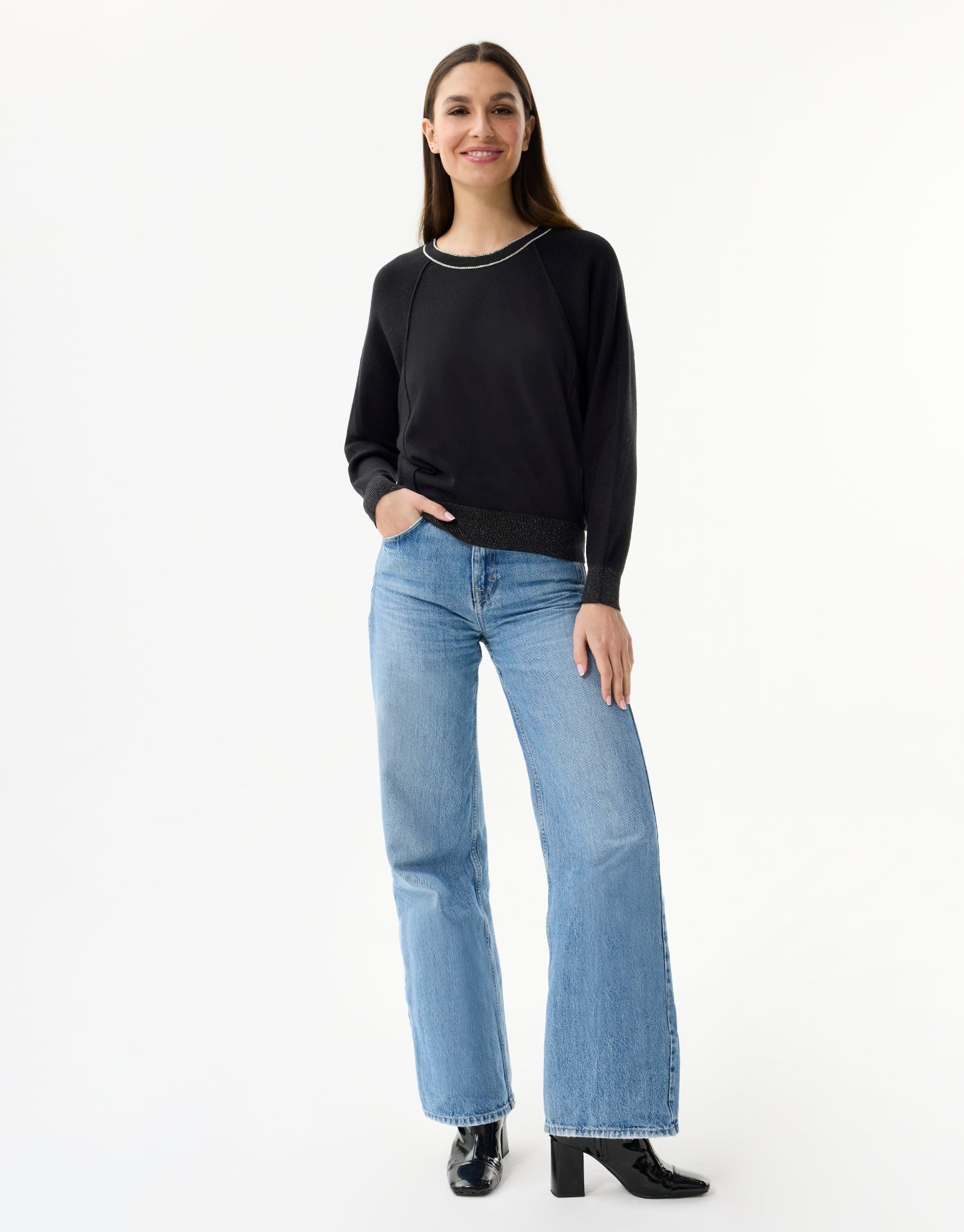 Pull détail lurex noir