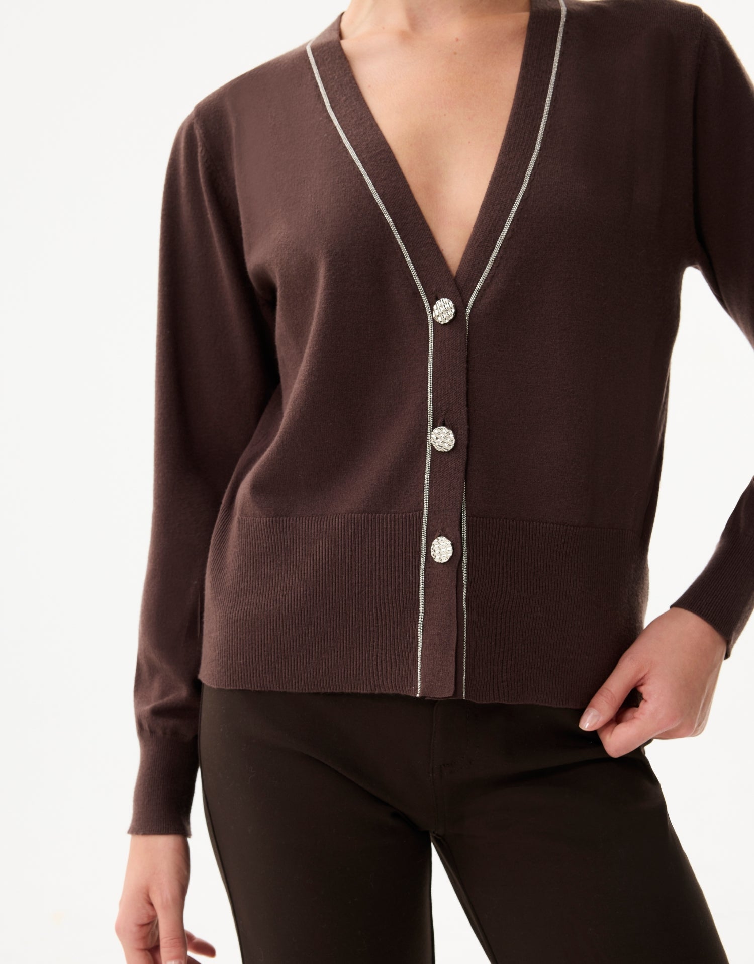 Cardigan chocolat bord lurex
