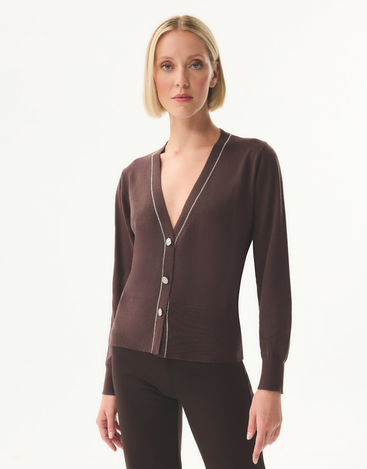 Cardigan chocolat bord lurex