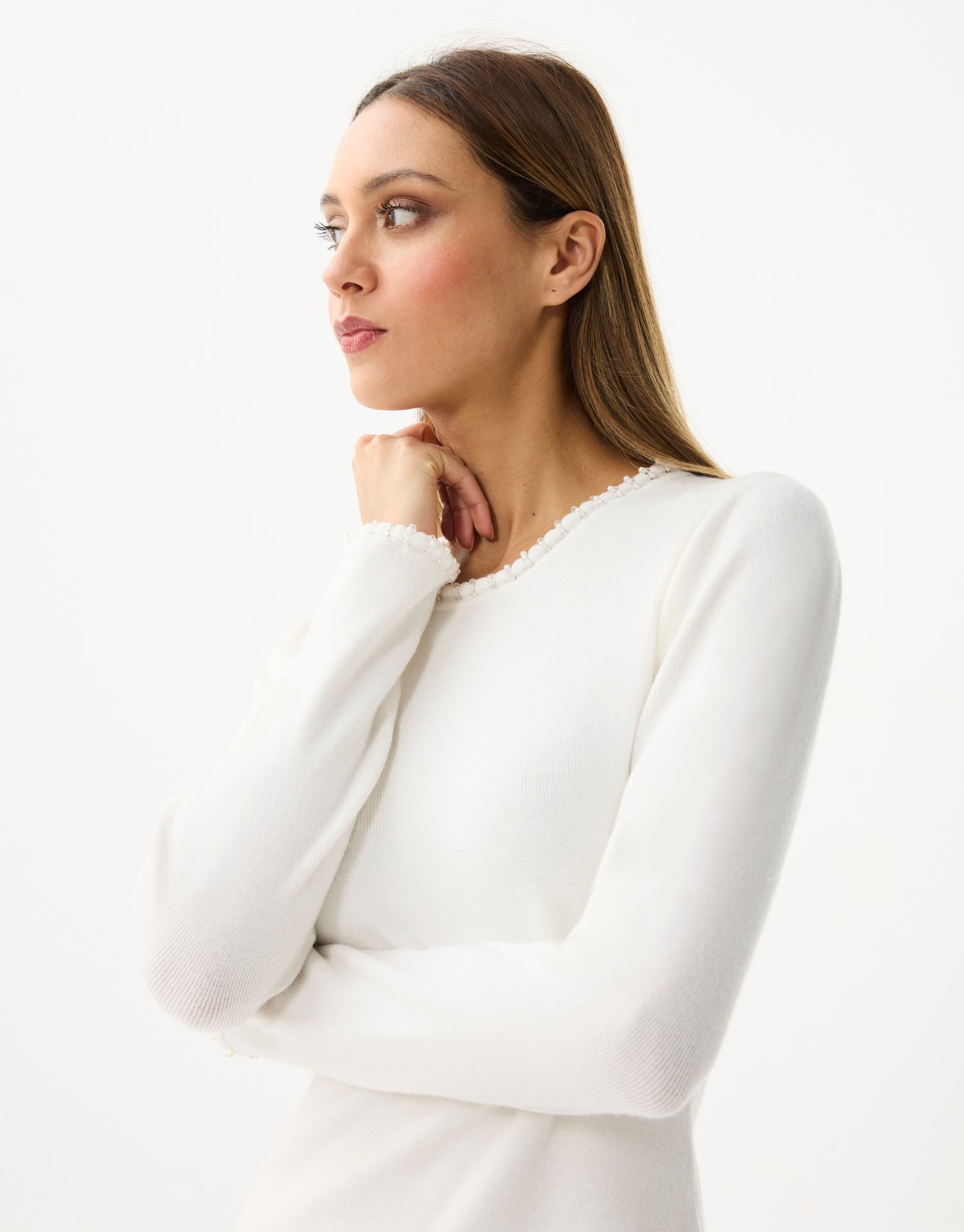 Robe maille élégante écru