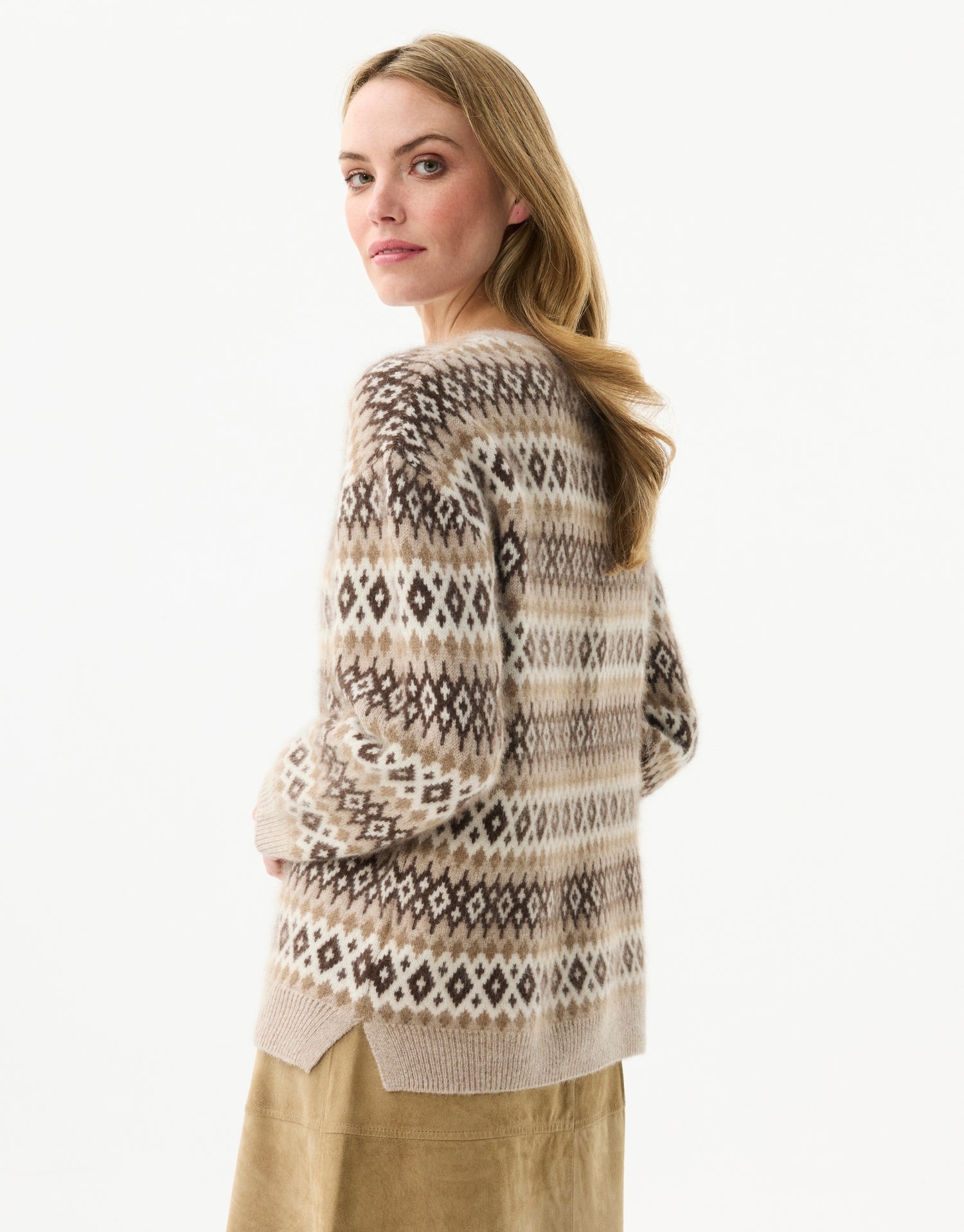 Pull jacquard en laine et raton laveur