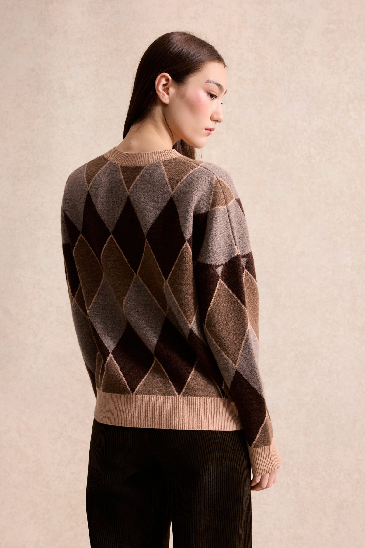 Pull à losanges beige