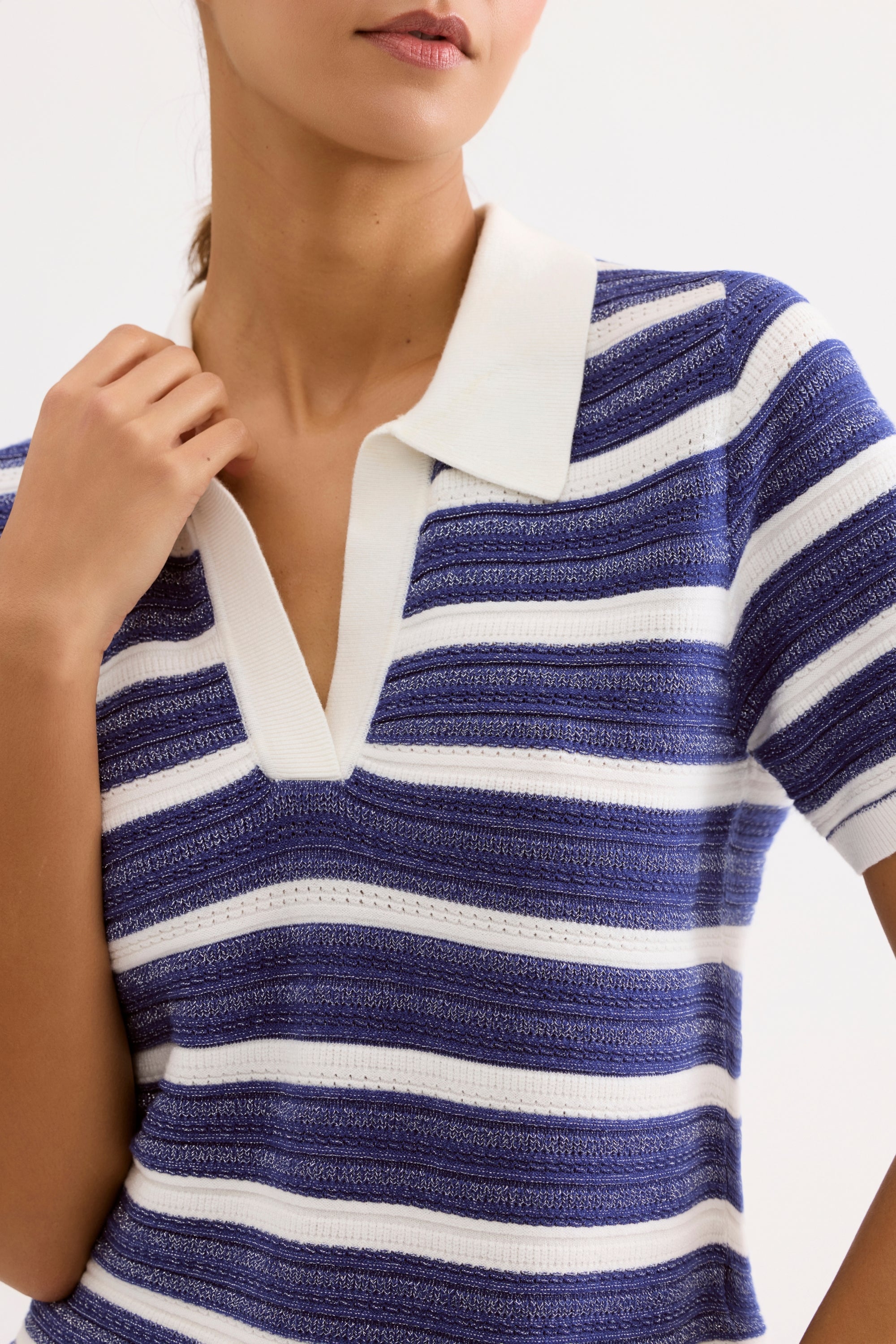Top maille rayé col polo