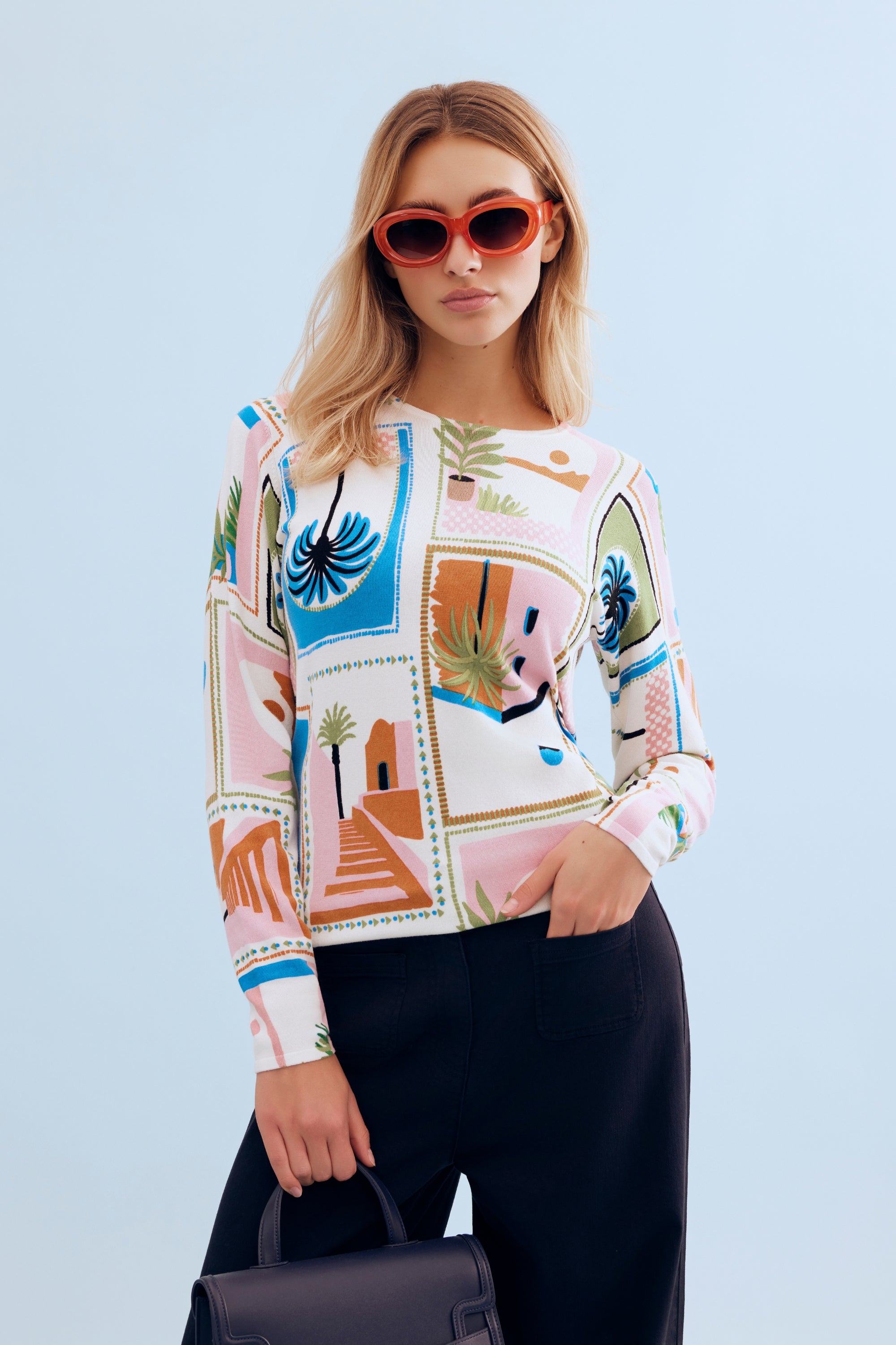 Pull imprimé graphique multicolore