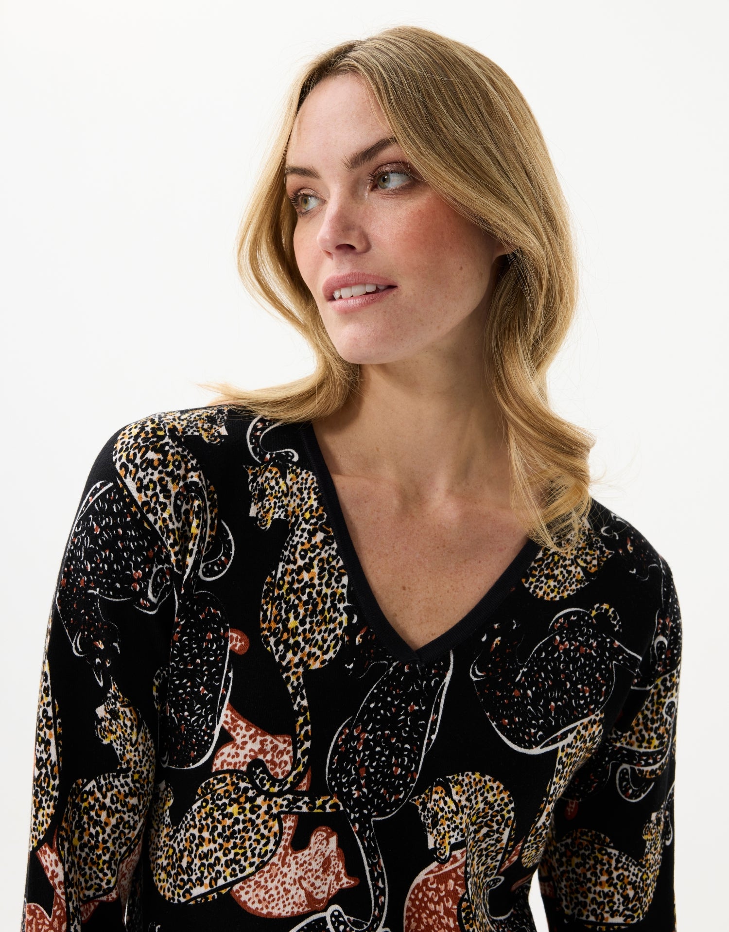 Pull col V imprimé léopard