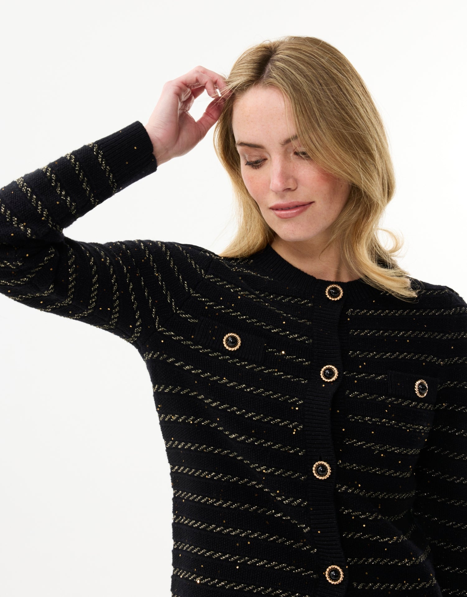 Cardigan noir à rayures dorées