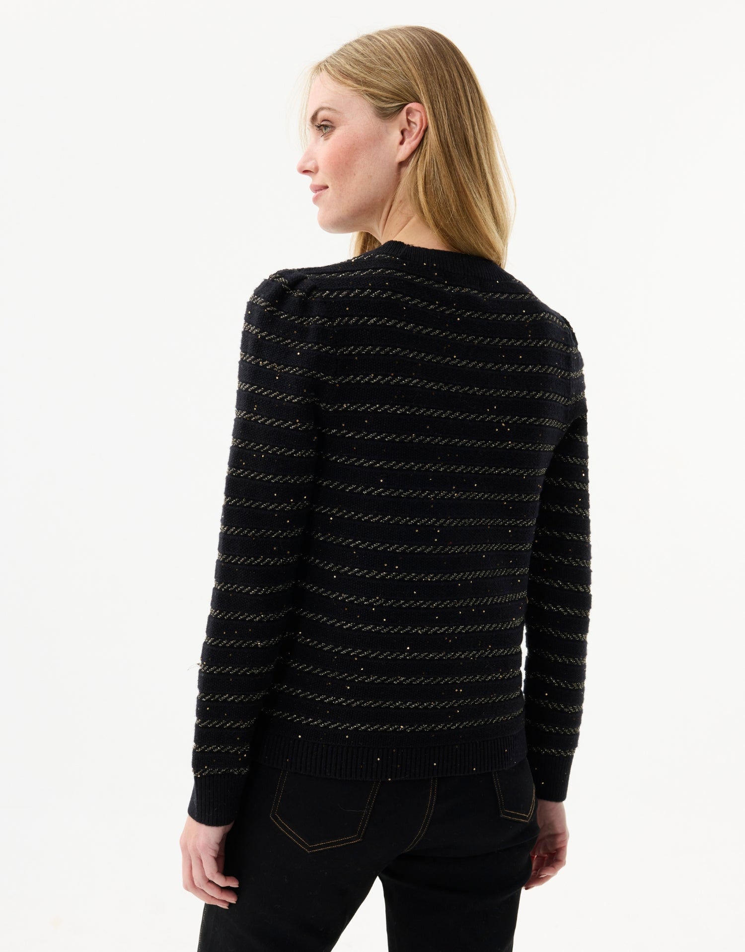 Cardigan noir à rayures dorées