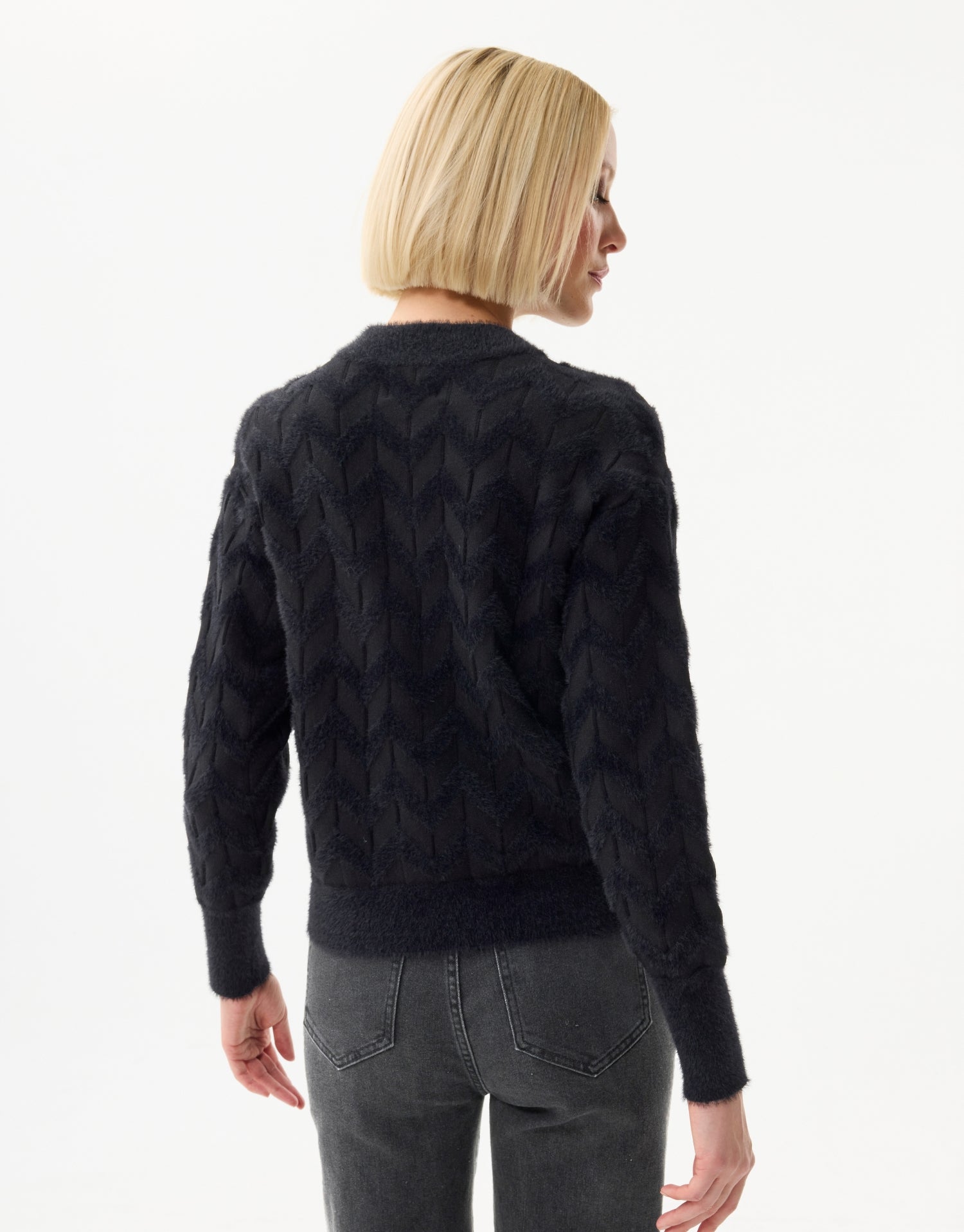 Cardigan texturé à chevrons noir