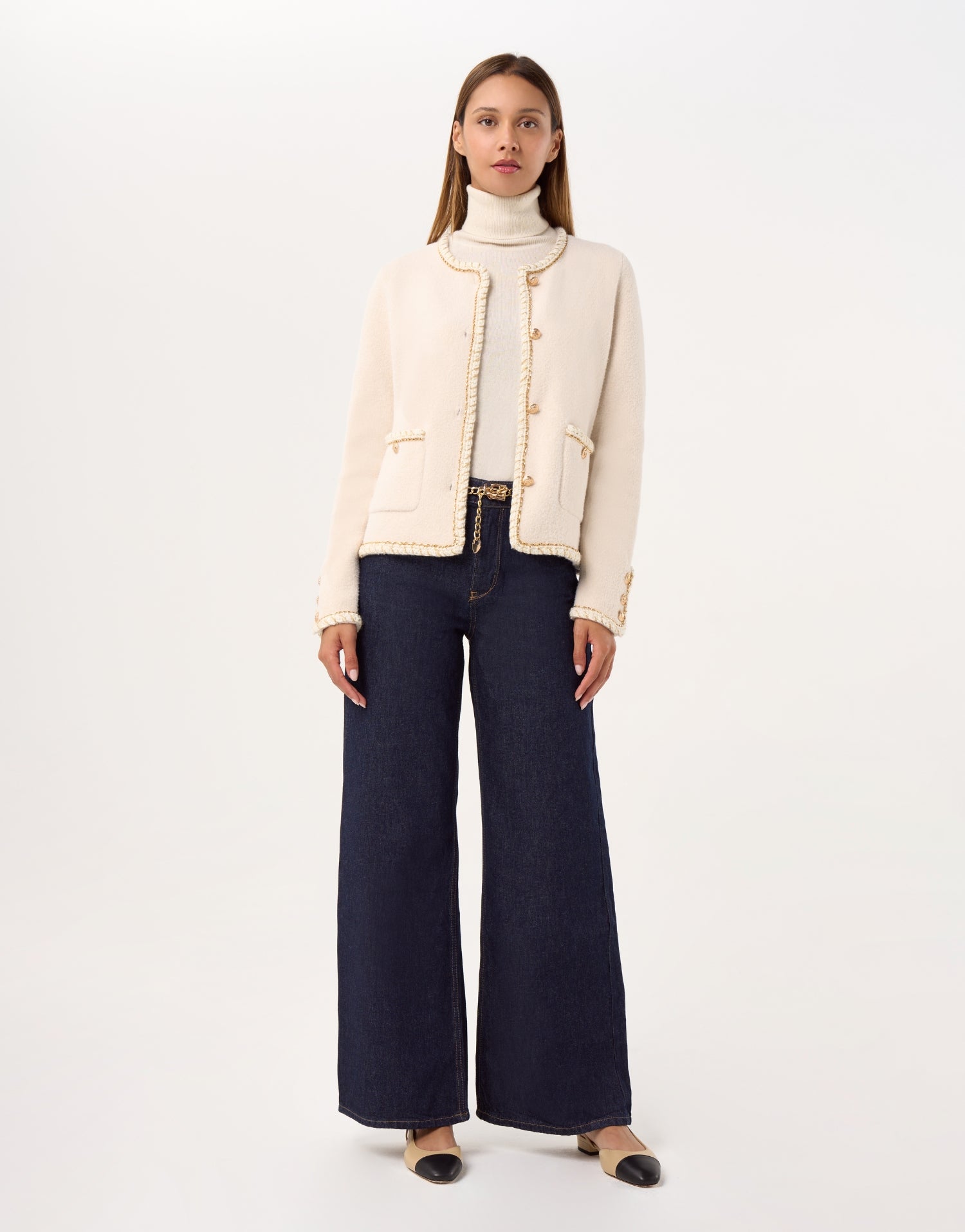 Cardigan chic à détails dorés