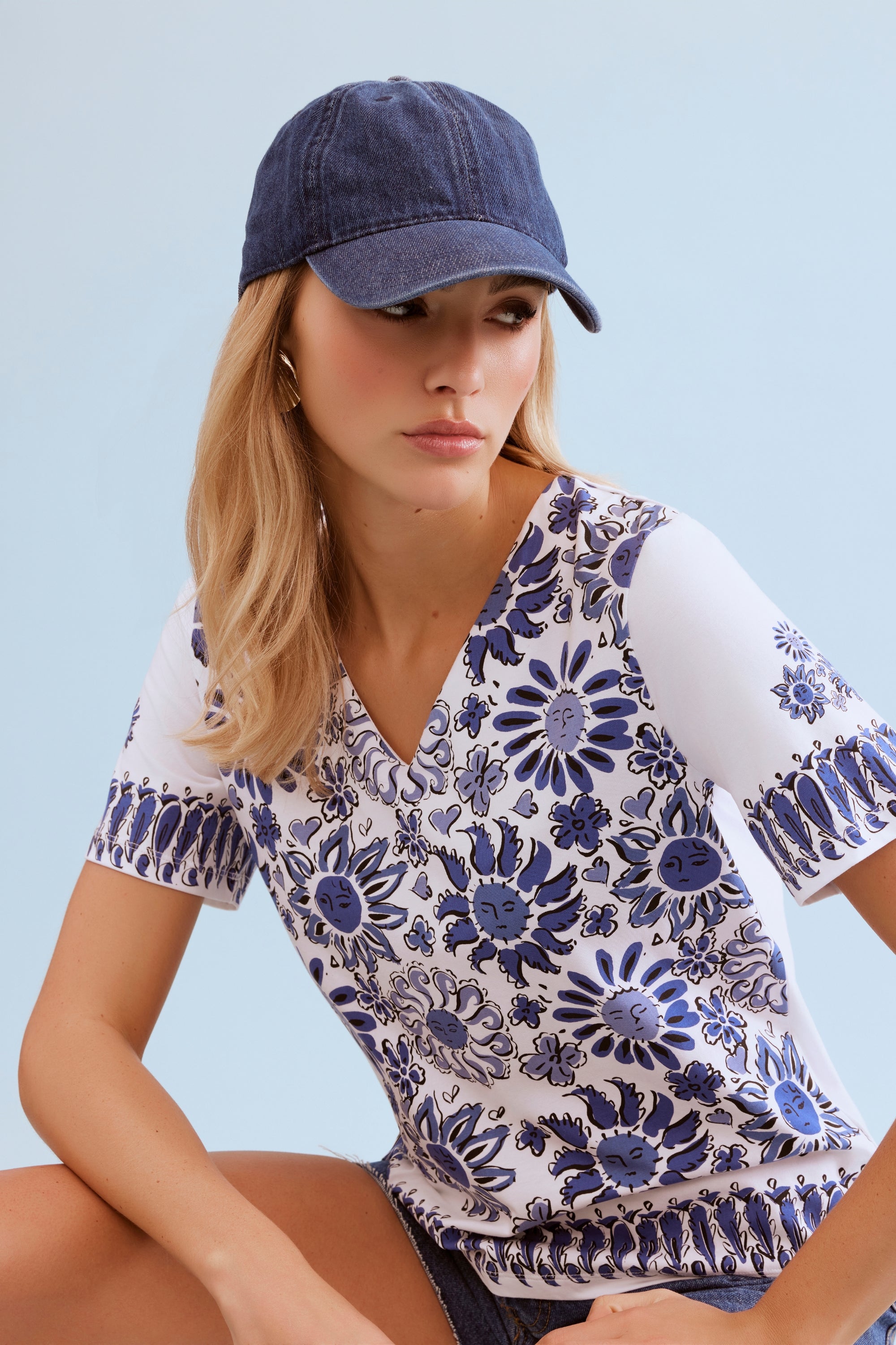 T-shirt imprimé floral bleu