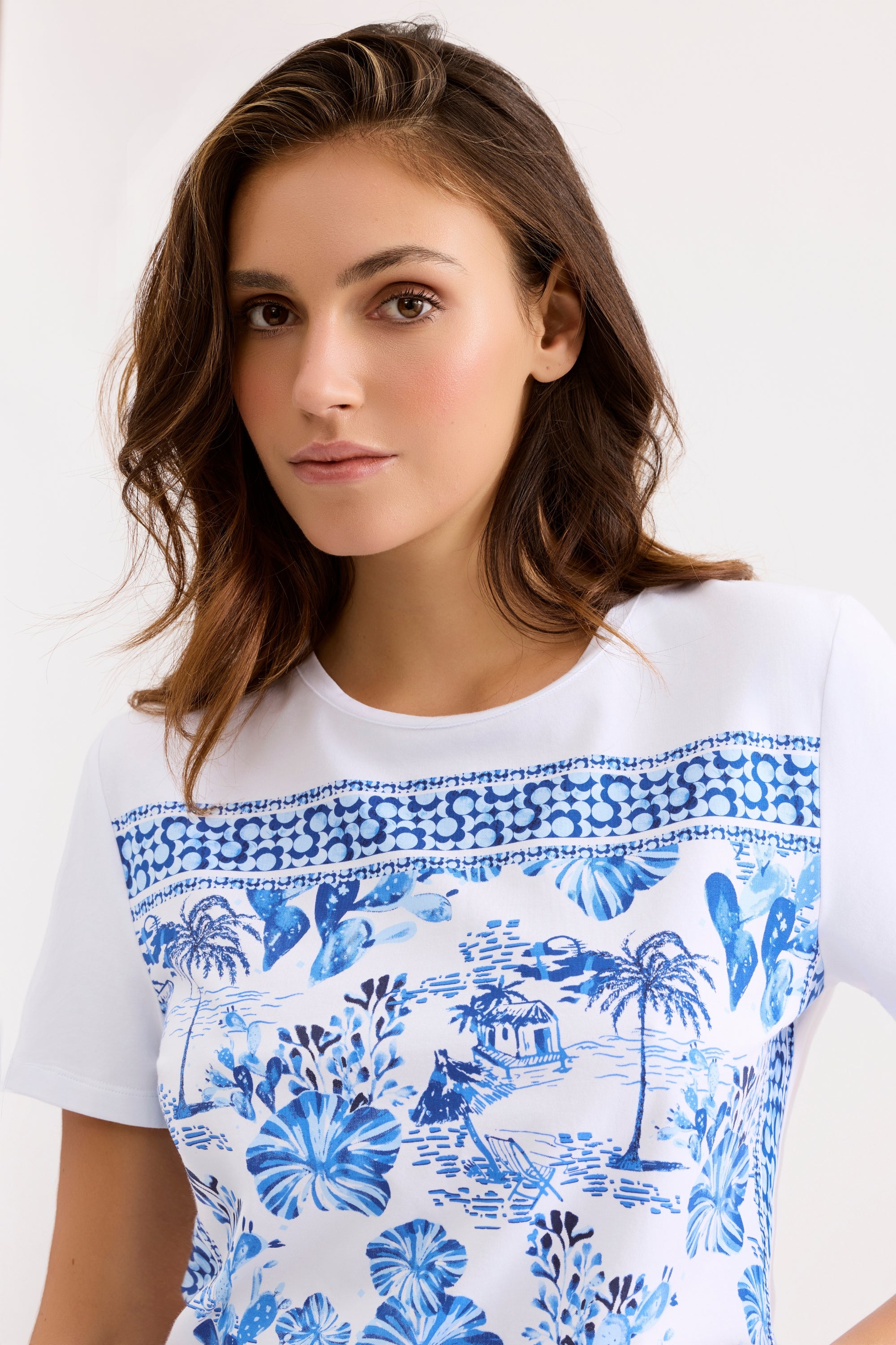 T-shirt imprimé tropical bleu