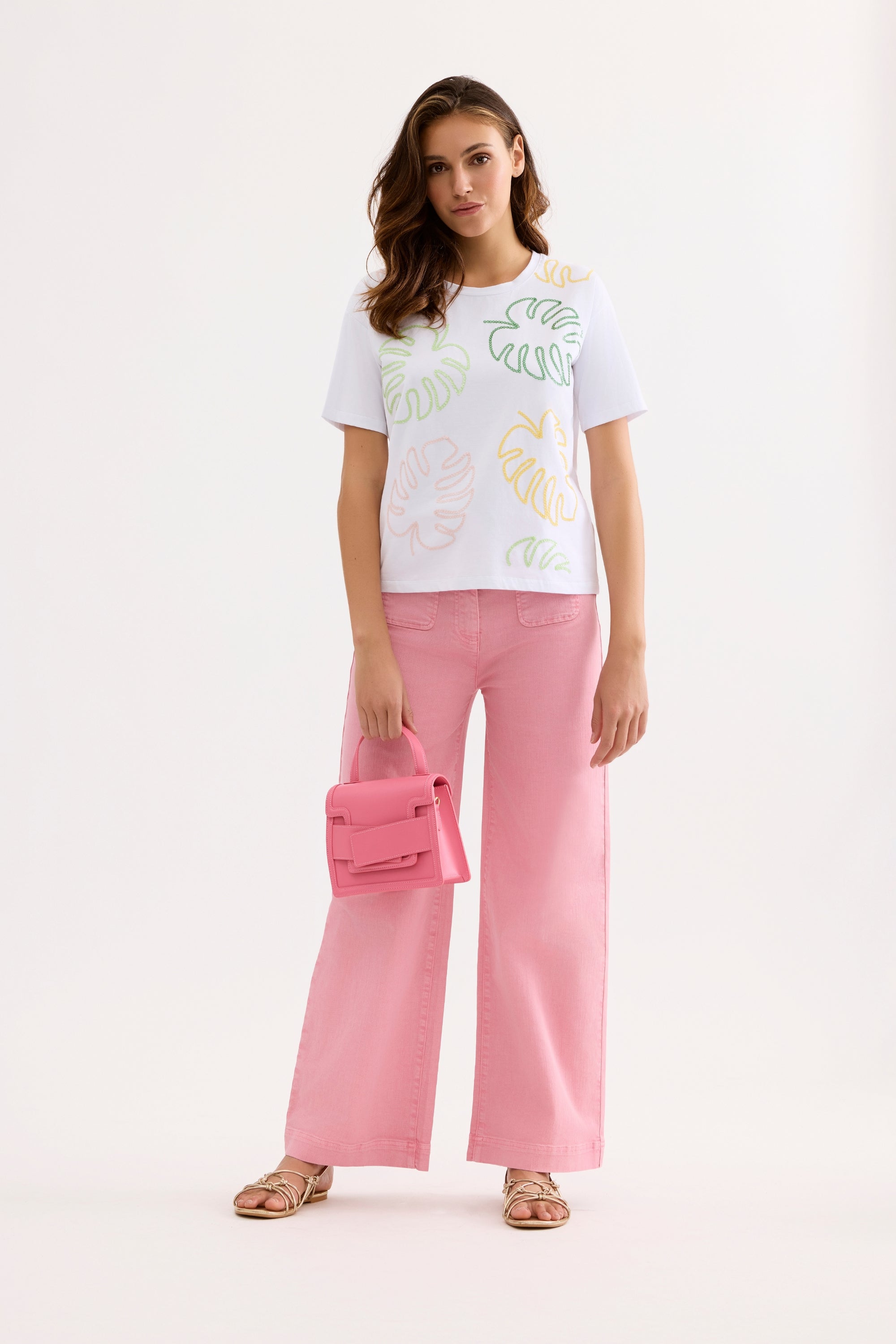 T-shirt imprimé feuilles colorées