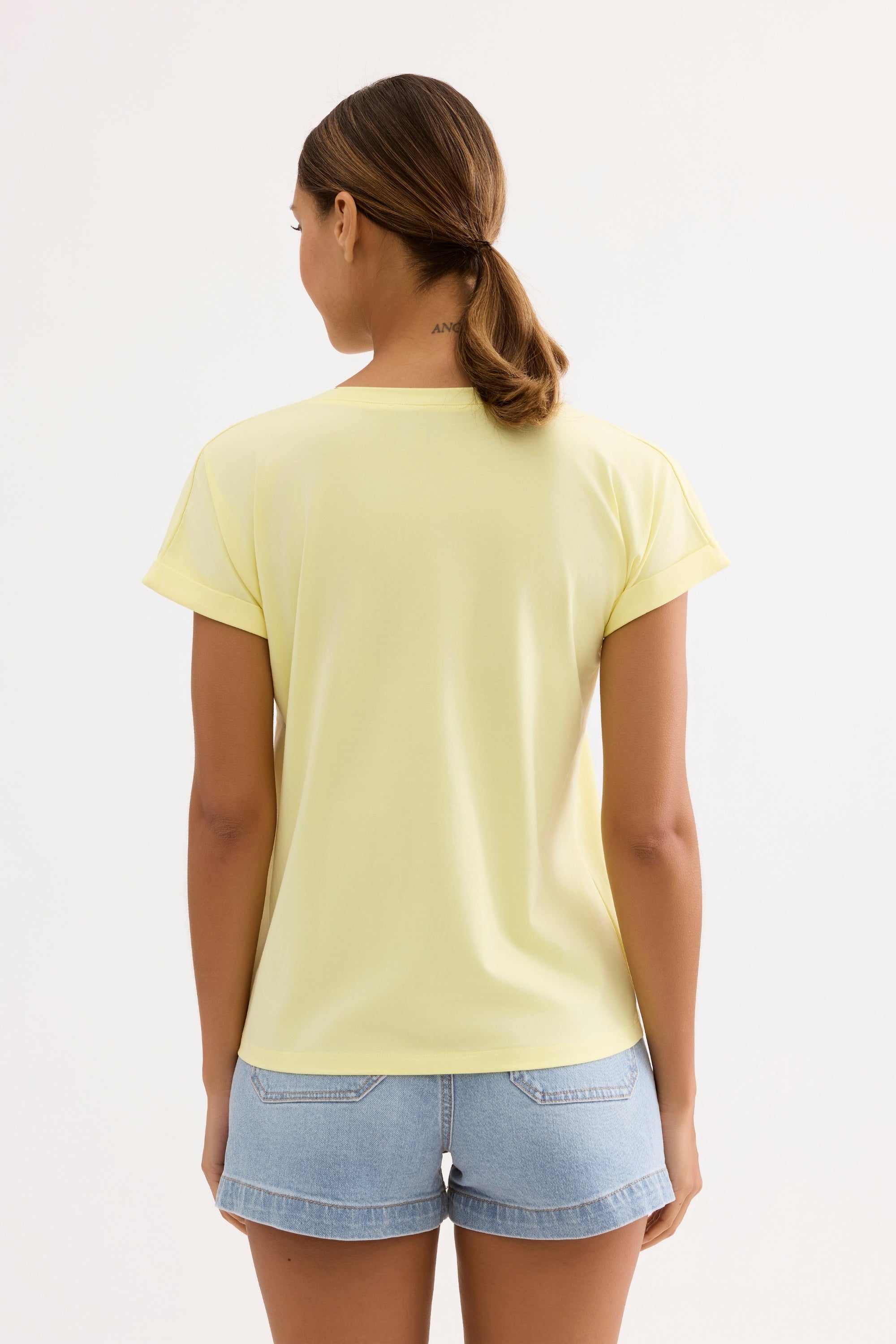 T-shirt palmier en strass jaune