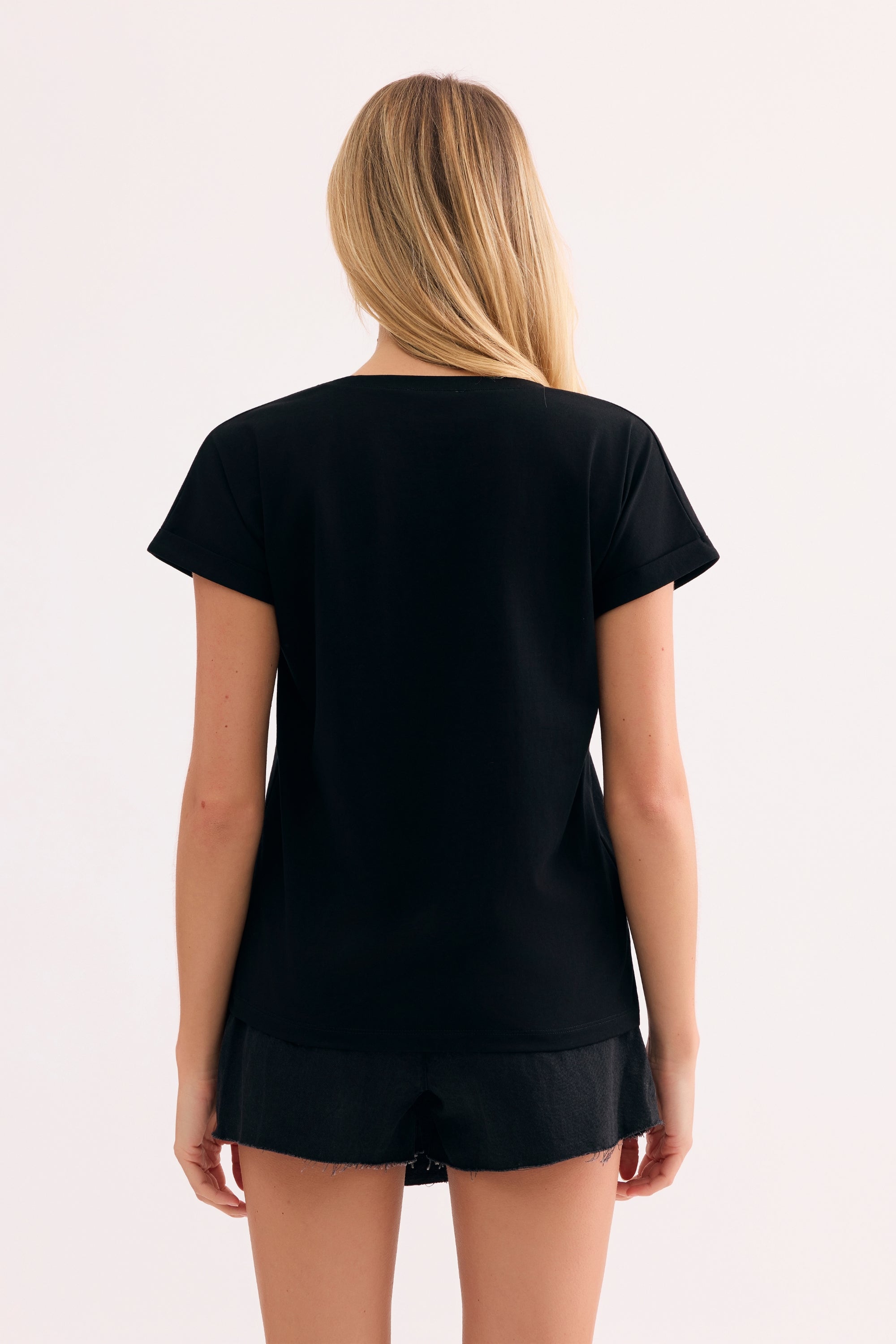 T-shirt palmier en strass noir