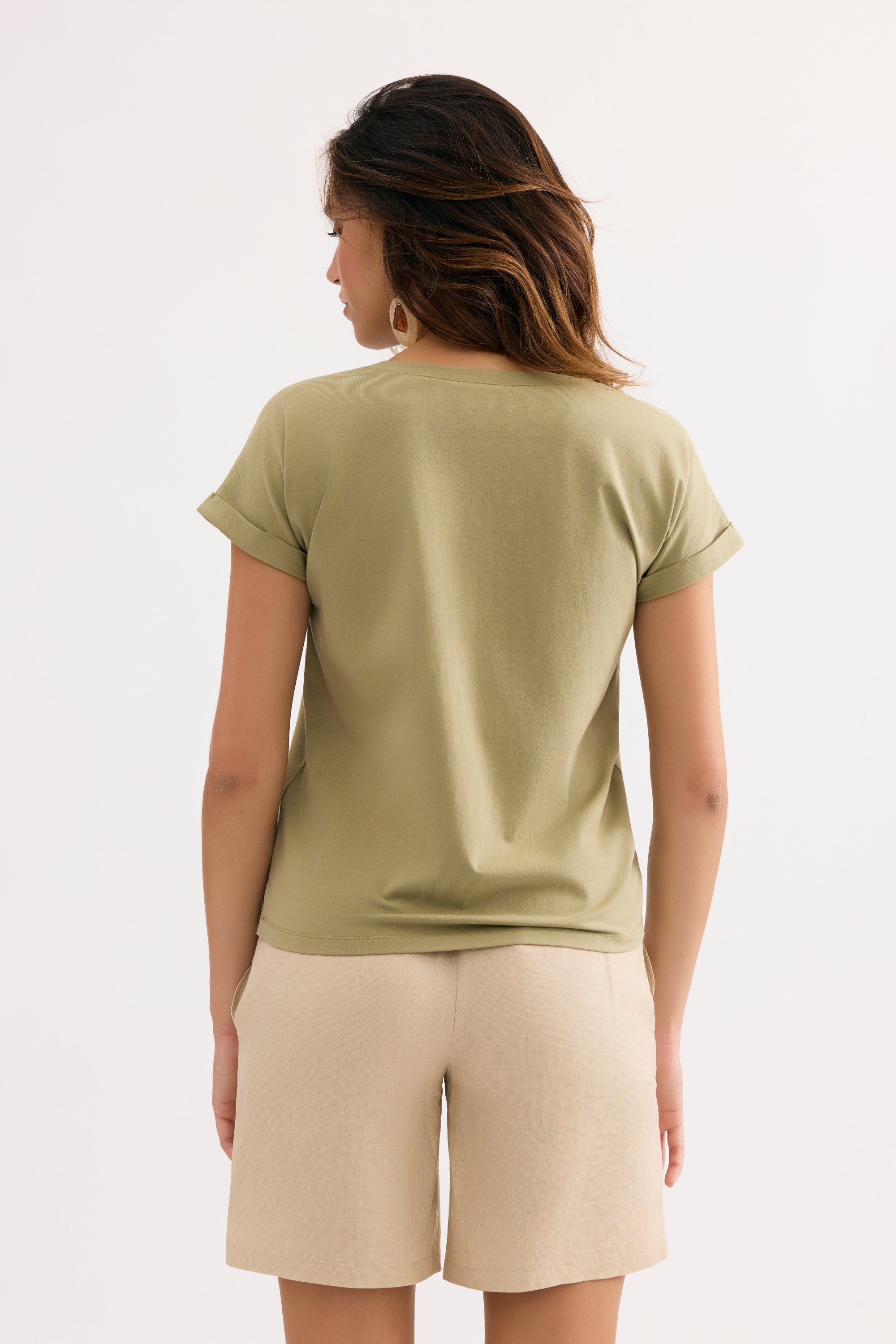 T-shirt palmier en strass kaki