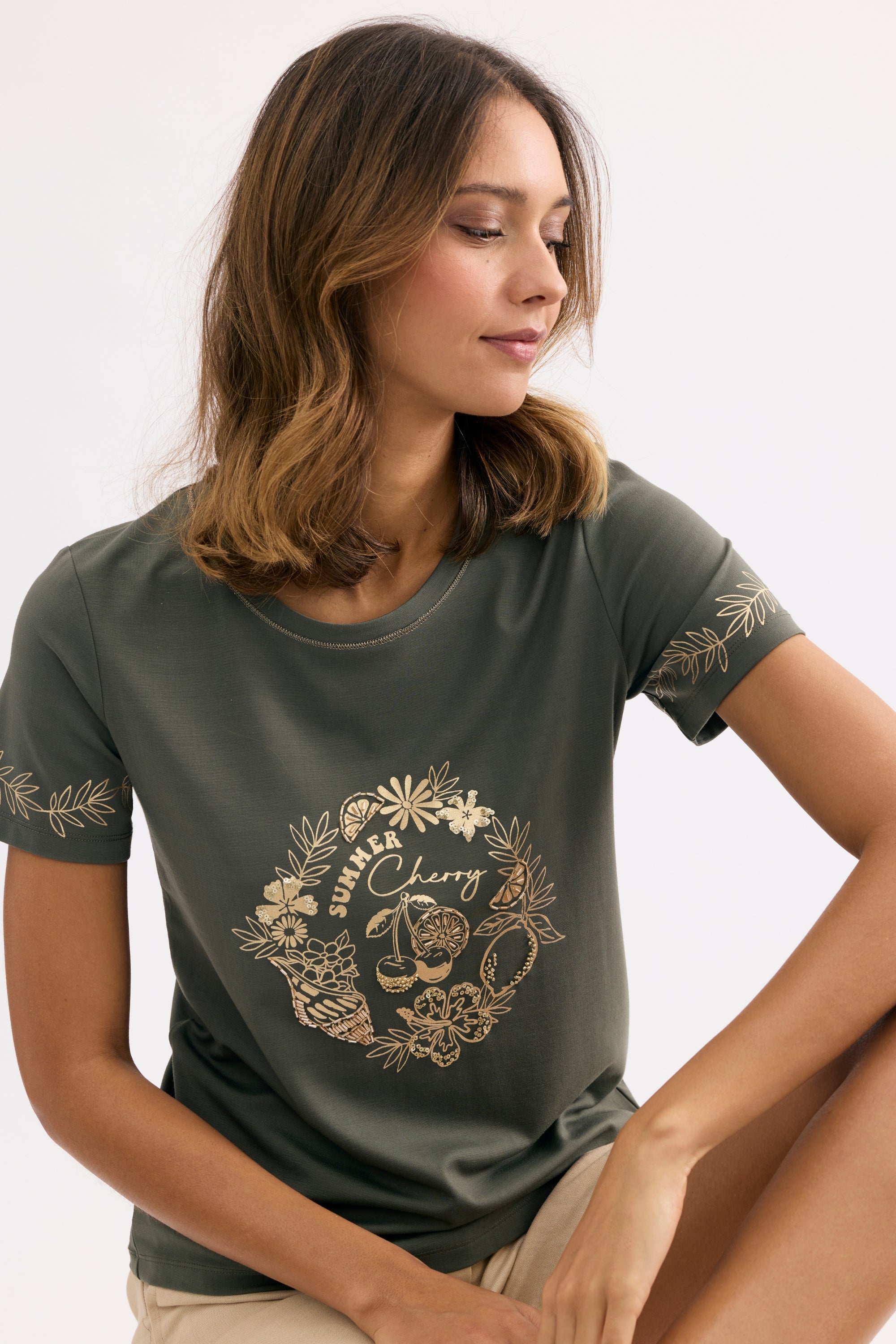 T-shirt imprimé Summer Cherry kaki