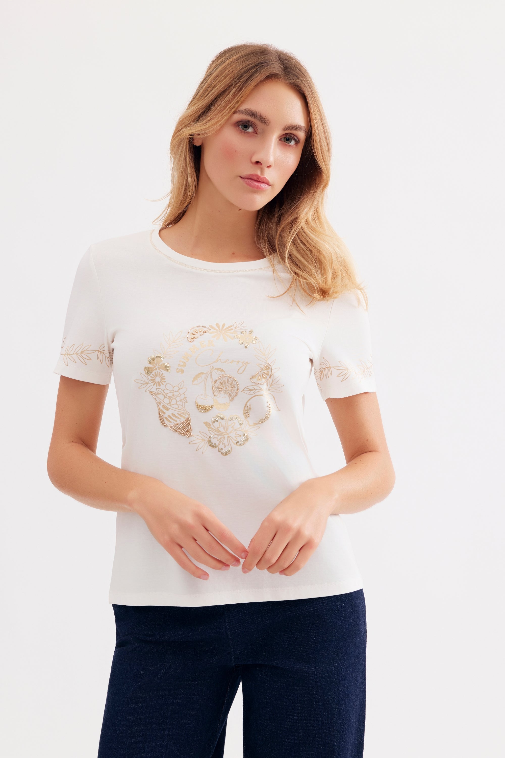 T-shirt imprimé Summer Cherry écru