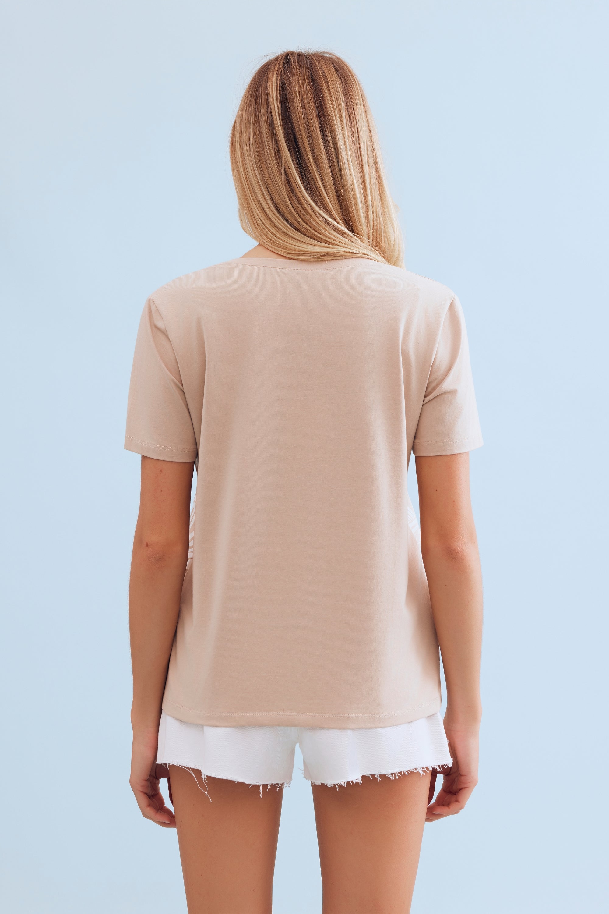 T-shirt imprimé tropical col V bleige