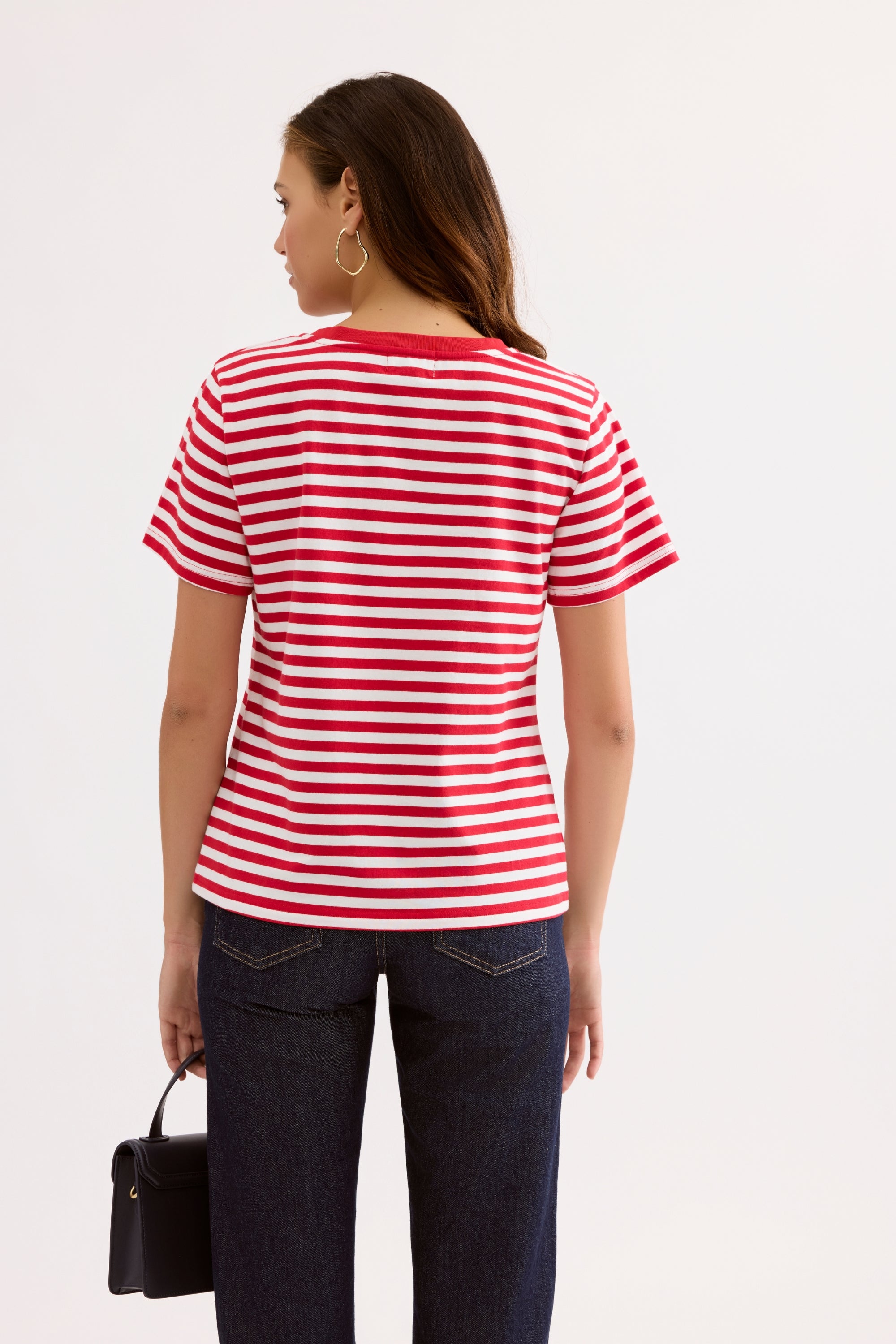 T-shirt marinière brodé esprit vacances rouge