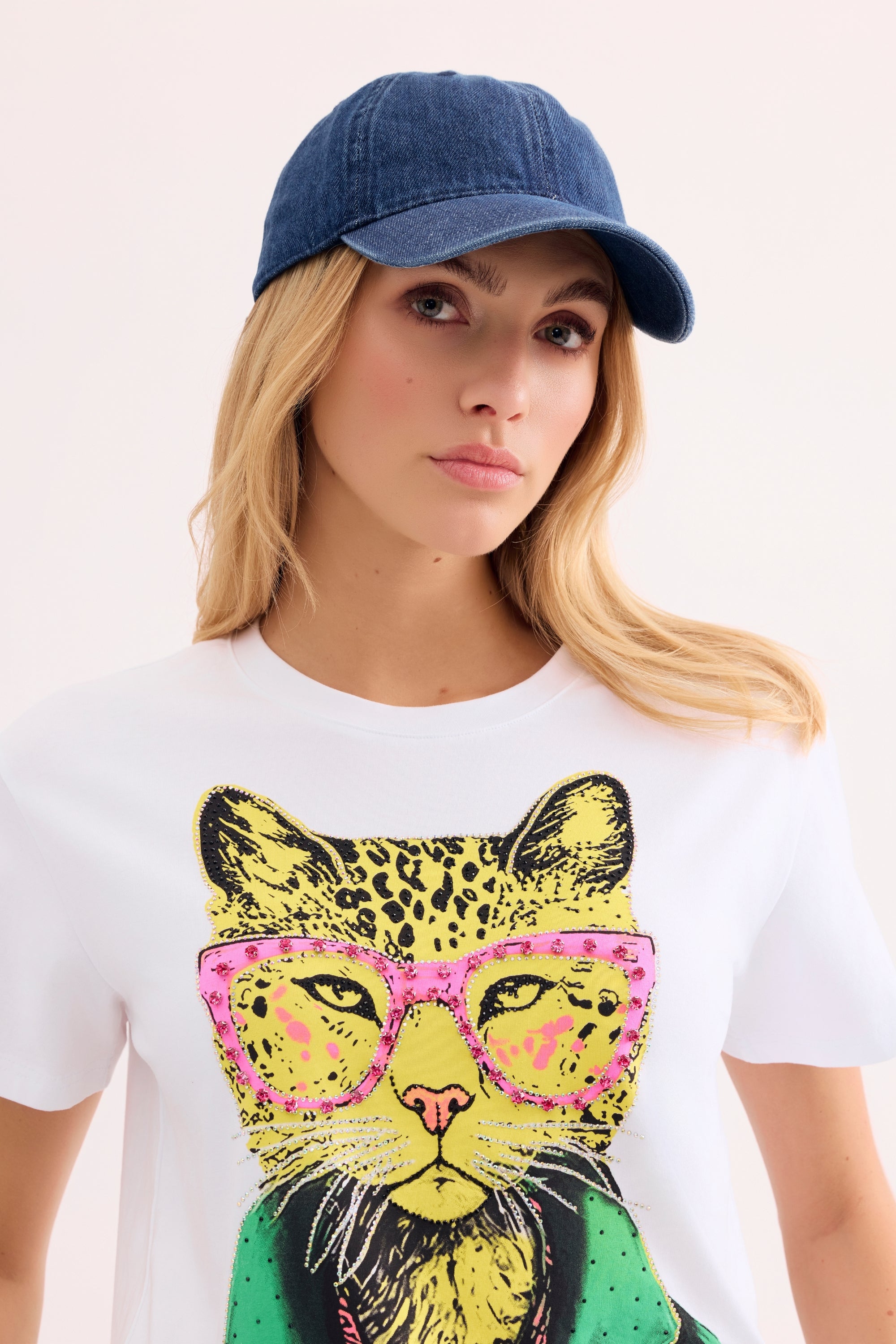 T-shirt oversize imprimé félin arty blanc