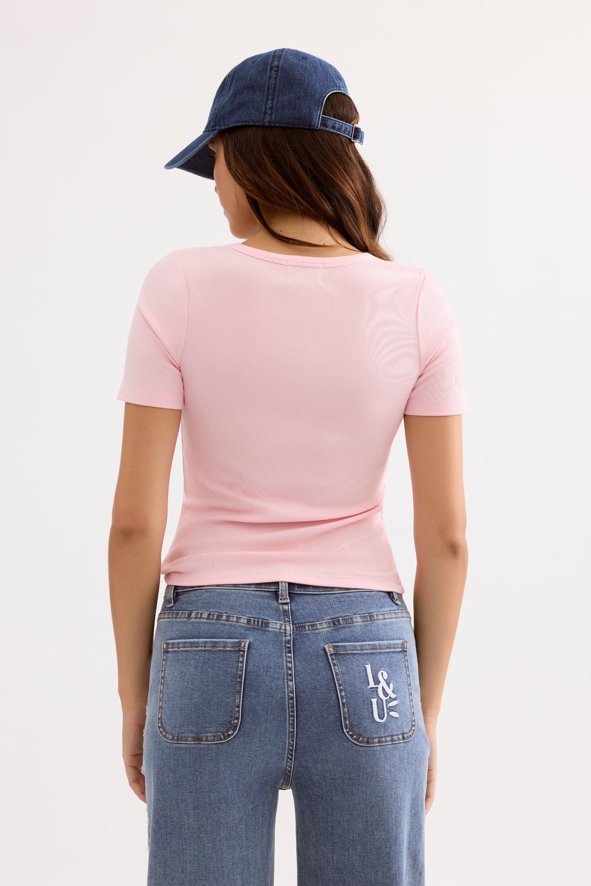 T-shirt basique col rond rose